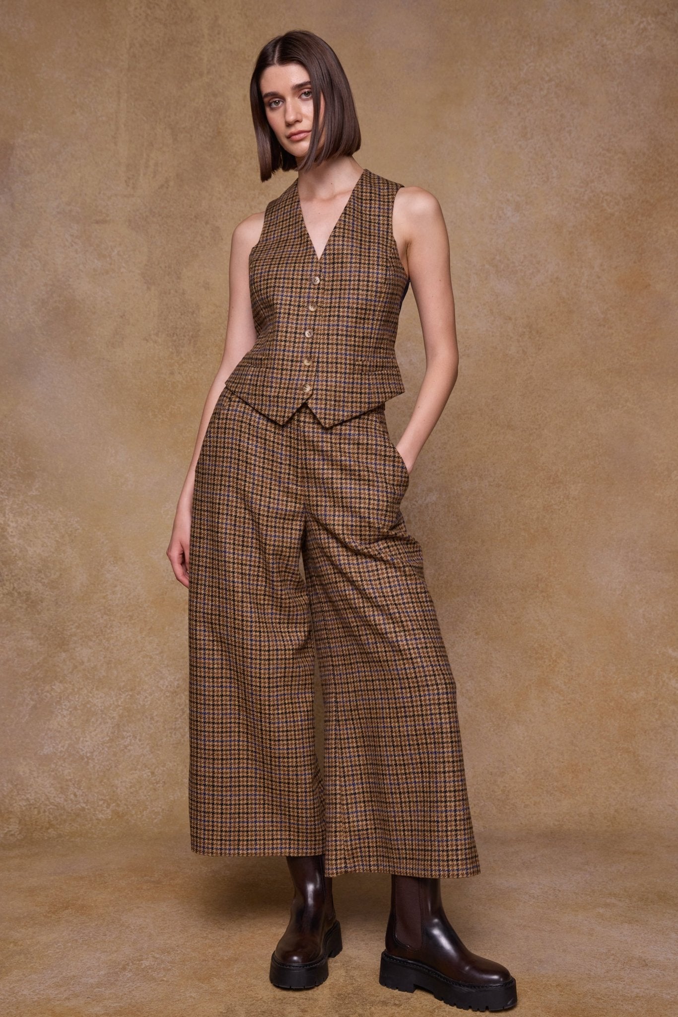 Jack Murphy Clothing - Enya Tweed Culottes - Blue Driftwood Check - Tweed