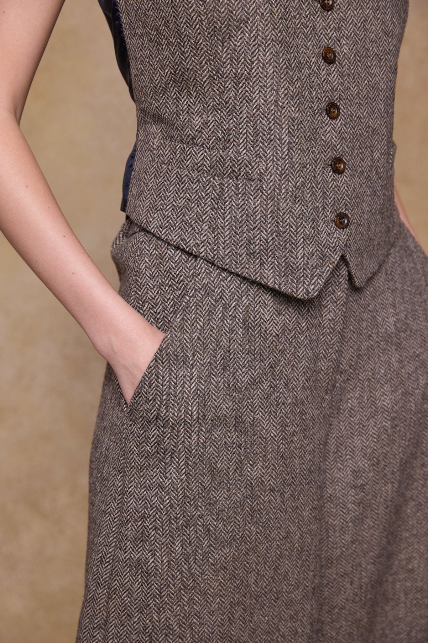 Jack Murphy Ireland - Enya Tweed Culottes - Light Tan Herringbone - Tweed