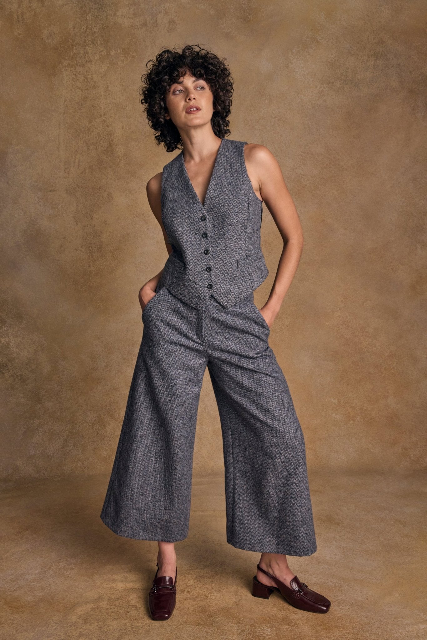 Jack Murphy Ireland - Enya Tweed Culottes - Denim Herringbone - Tweed
