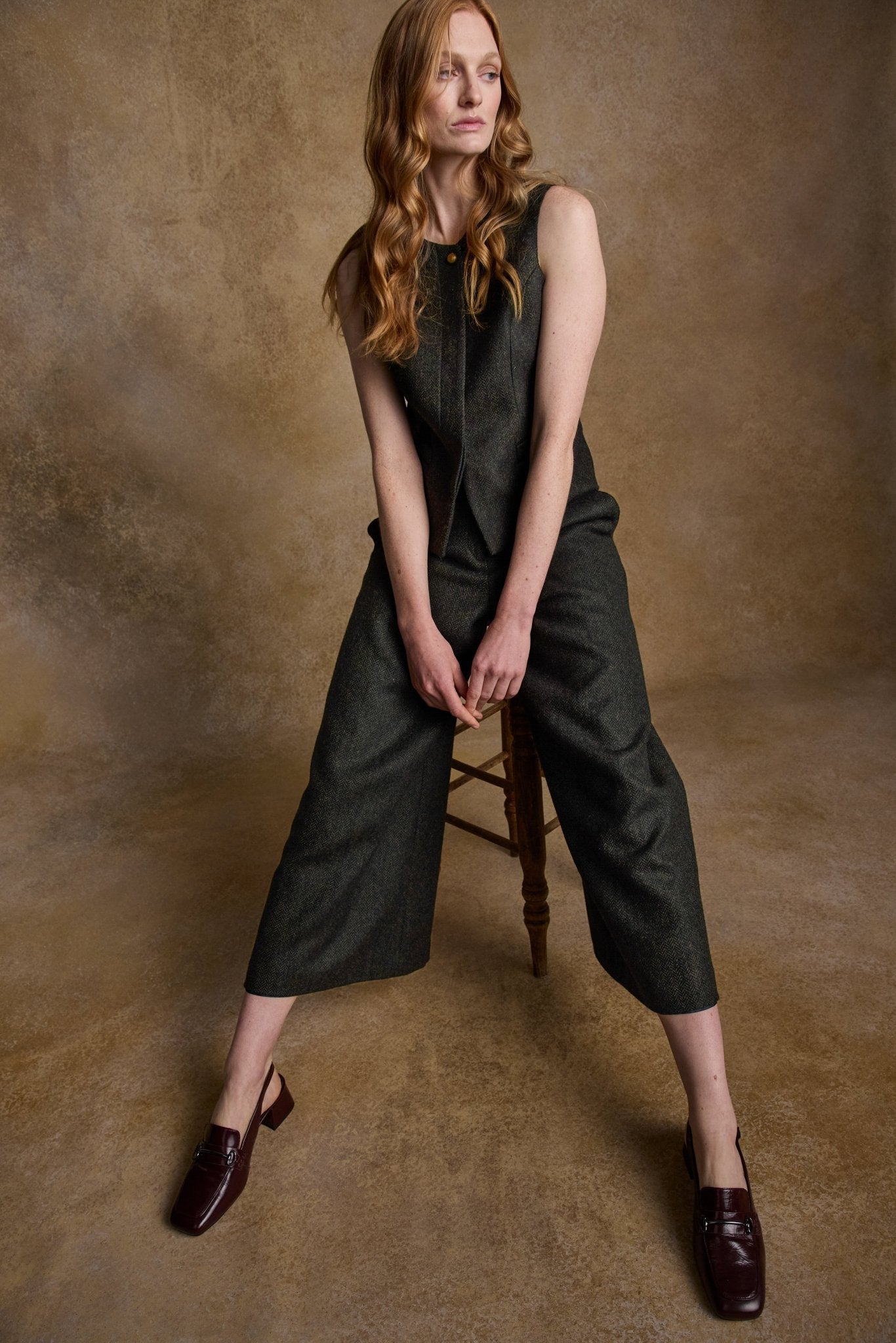 Enya Tweed Culottes - Green Herringbone