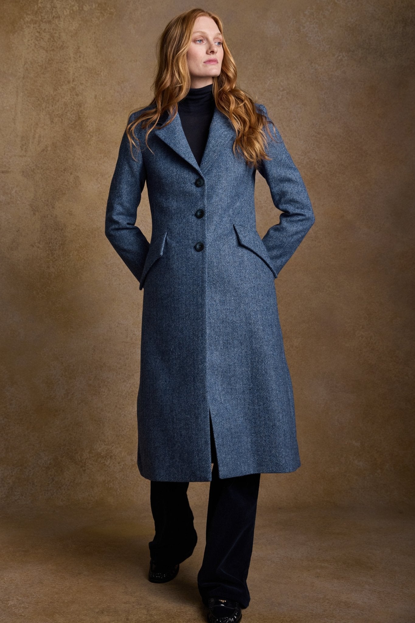 Herringbone Ladies Pea Coat Uk Fran Tweed Coat Light Blue