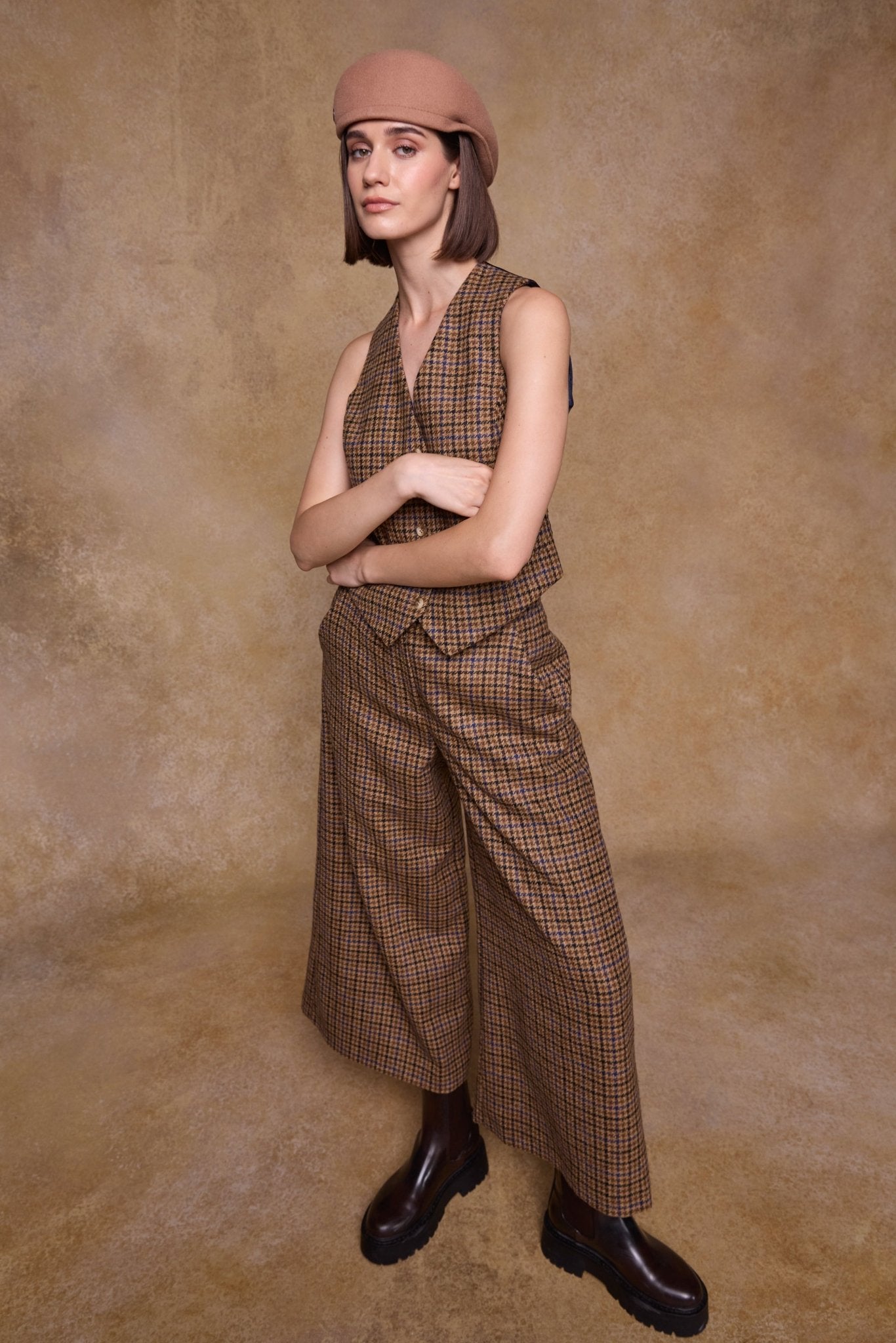 Jack Murphy Clothing - Enya Tweed Culottes - Blue Driftwood Check - Tweed