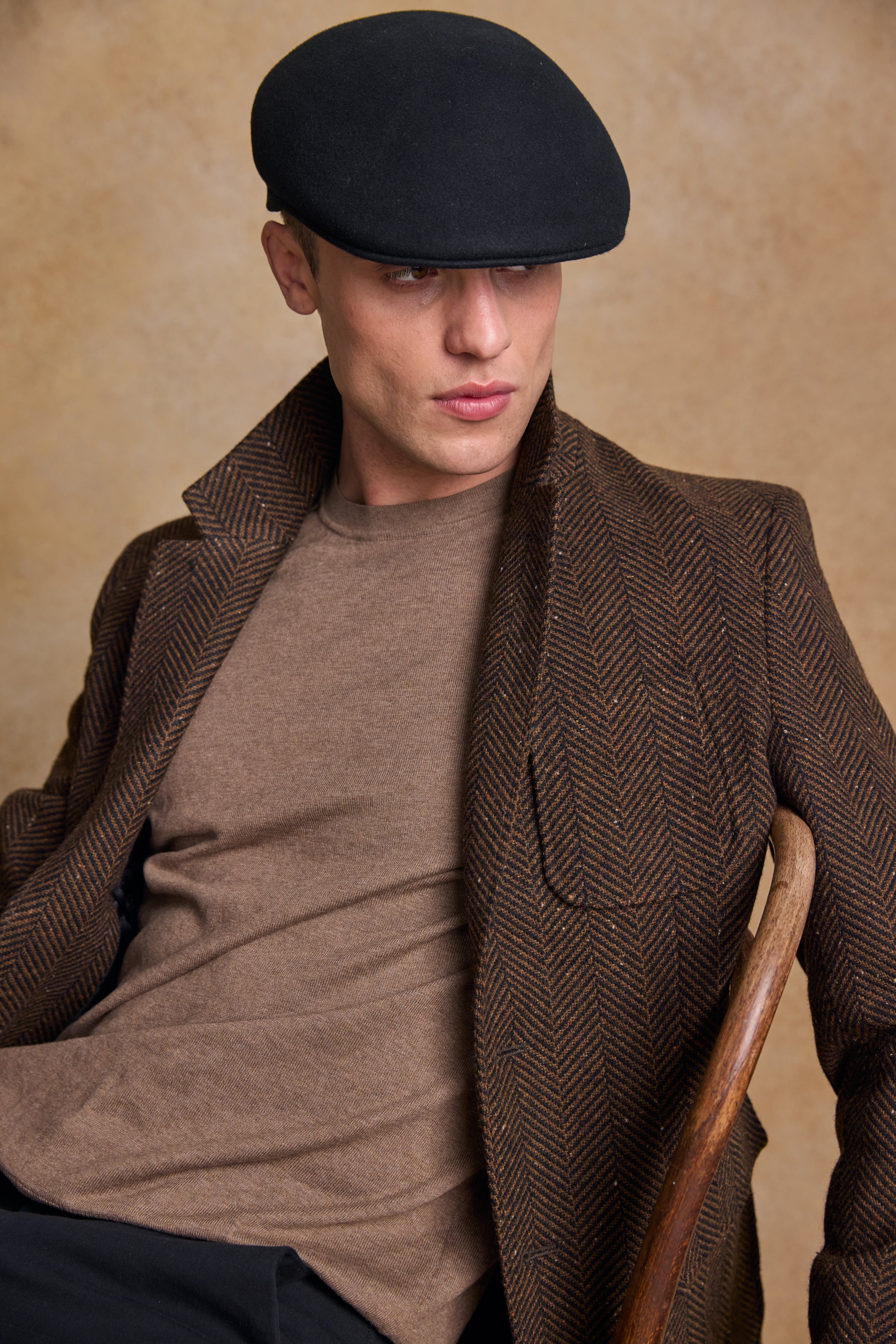 Owen Tweed Coat - Olivgrünes breites Fischgrätenmuster