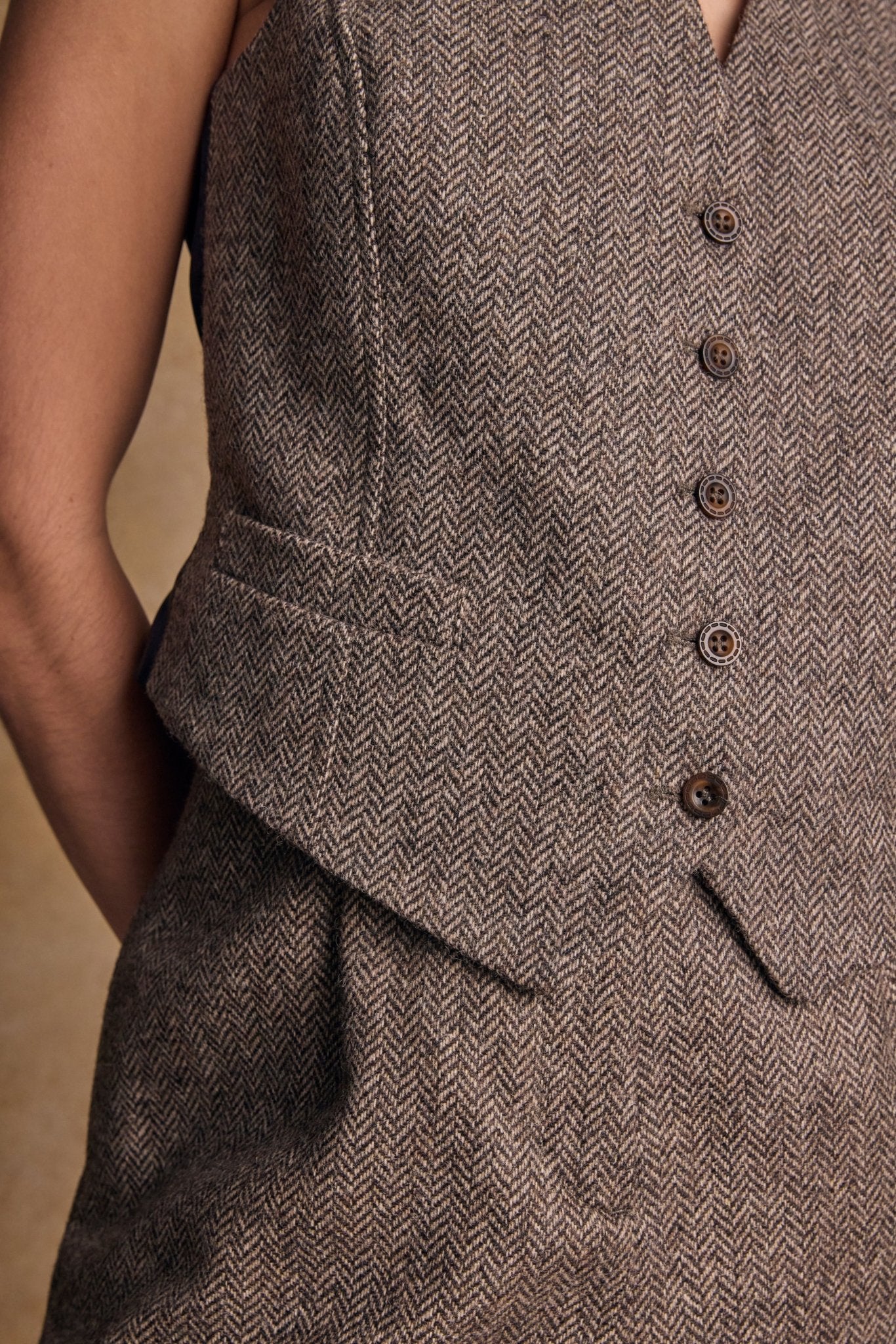 Jack Murphy Ireland - Heidi Tweed Waistcoat - Light Tan Herringbone - Tweed