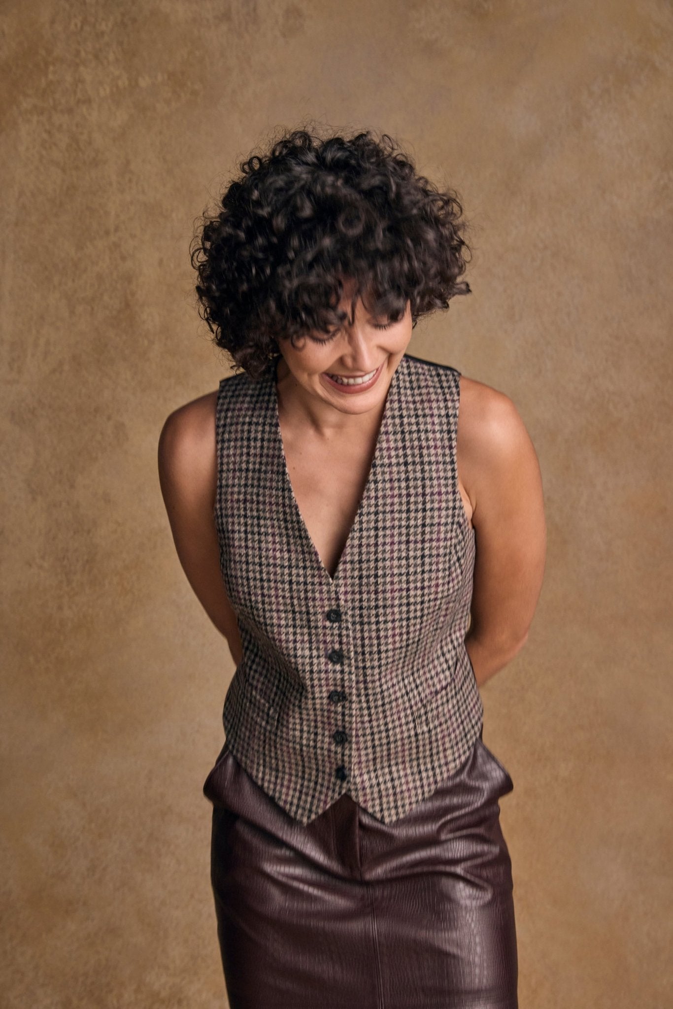 Jack Murphy Ireland - Heidi Tweed Waistcoat - Plum Hacking Check - Tweed