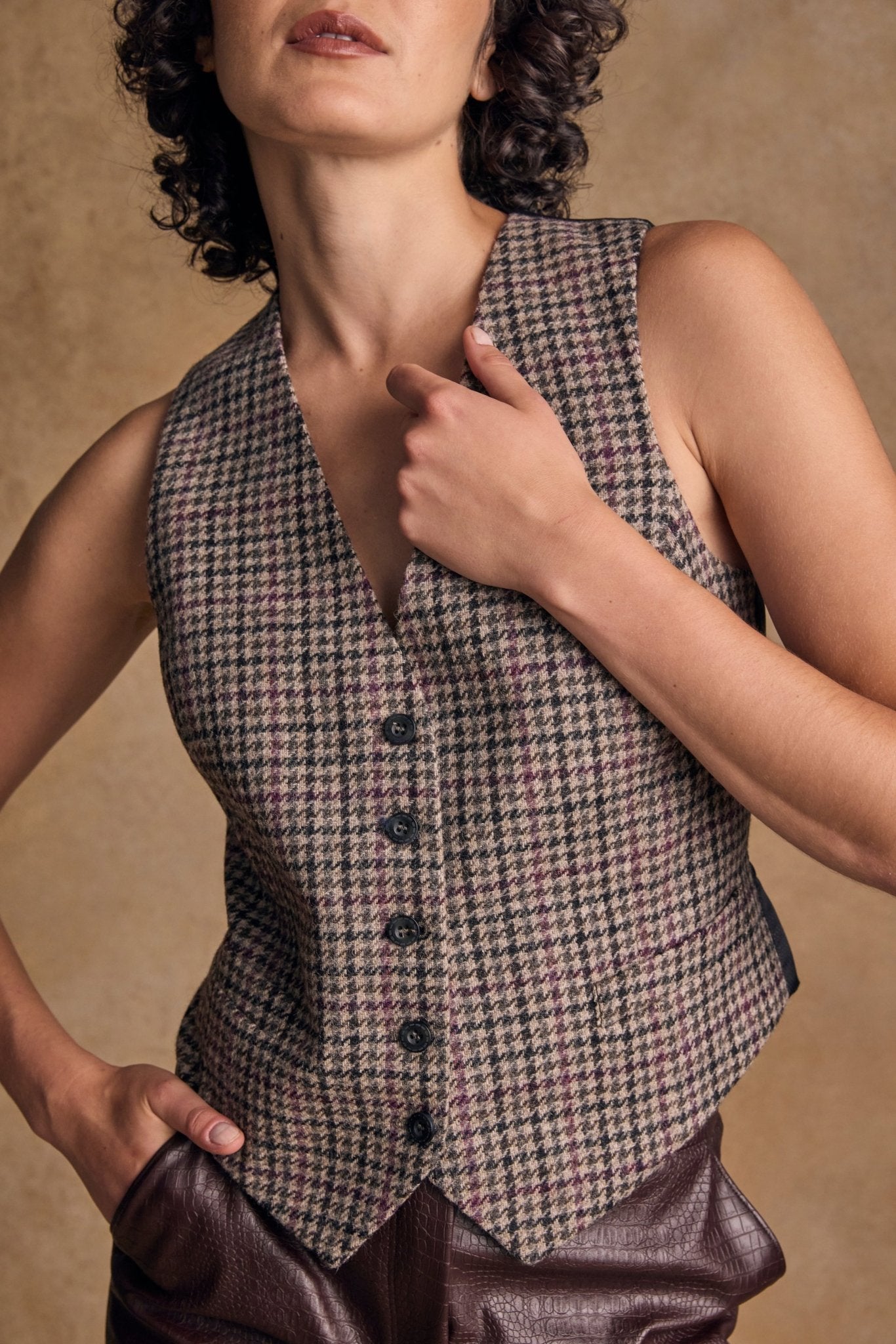 Jack Murphy Ireland - Heidi Tweed Waistcoat - Plum Hacking Check - Tweed