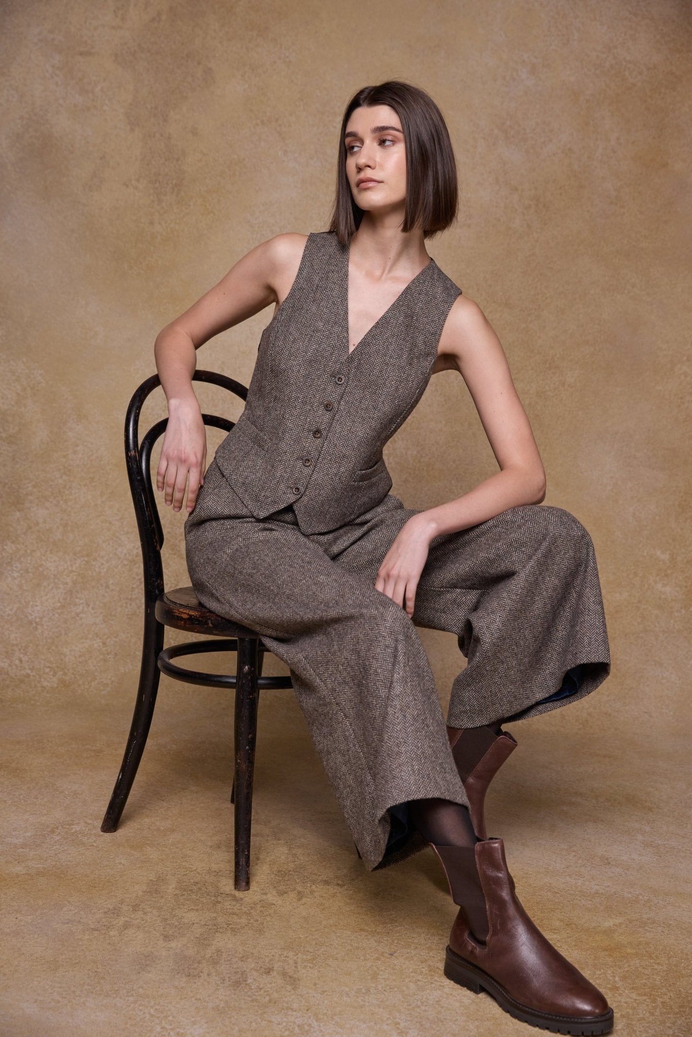 Jack Murphy Ireland - Heidi Tweed Waistcoat - Light Tan Herringbone - Tweed