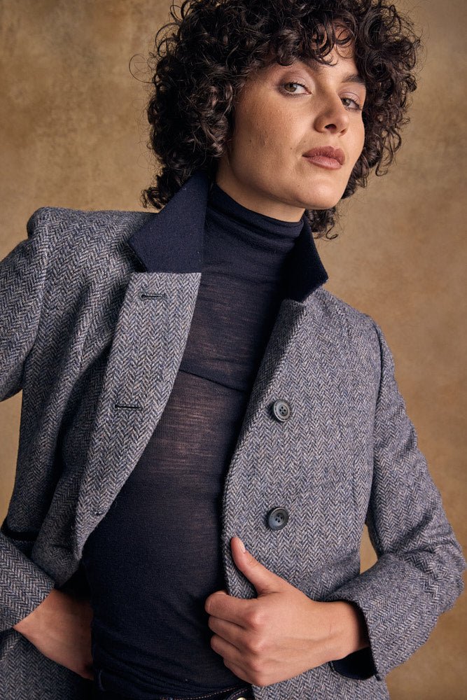 Jack Murphy Ireland - Isabella Tweed Coat - Denim Herringbone - Tweed