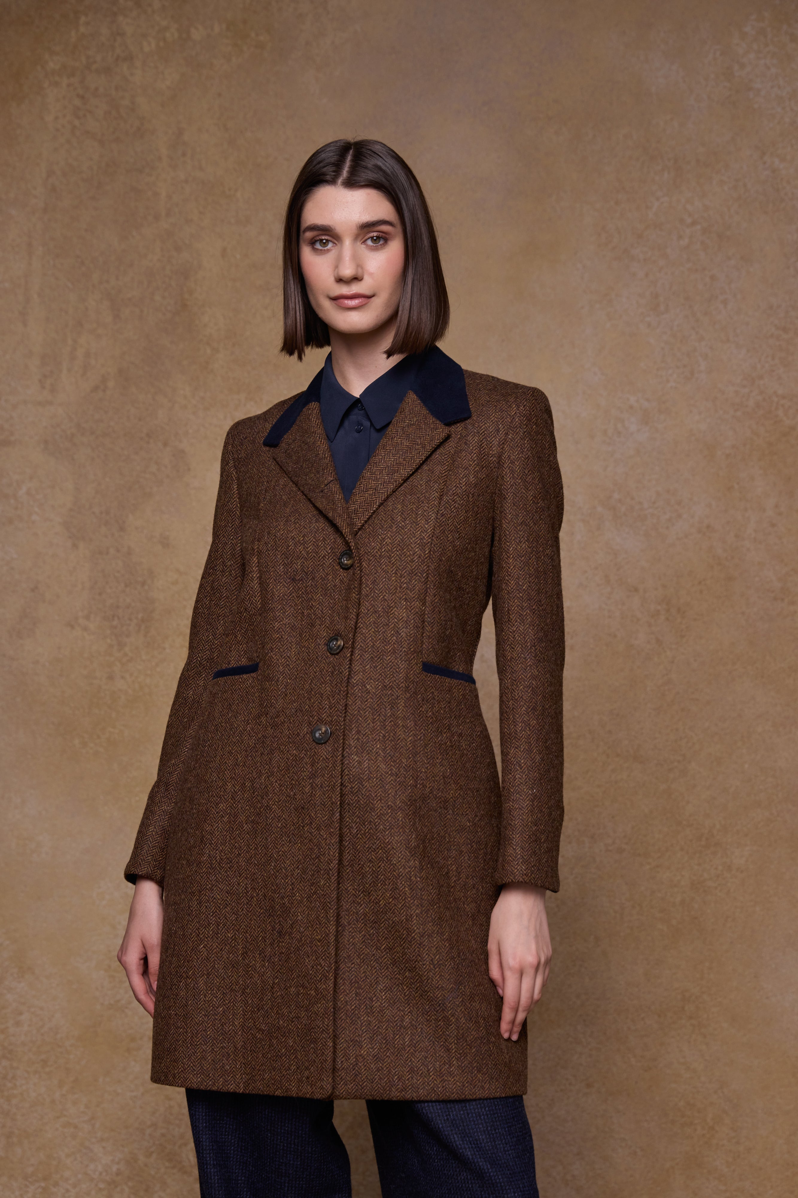 Isabella Tweed Coat - Chestnut Herringbone