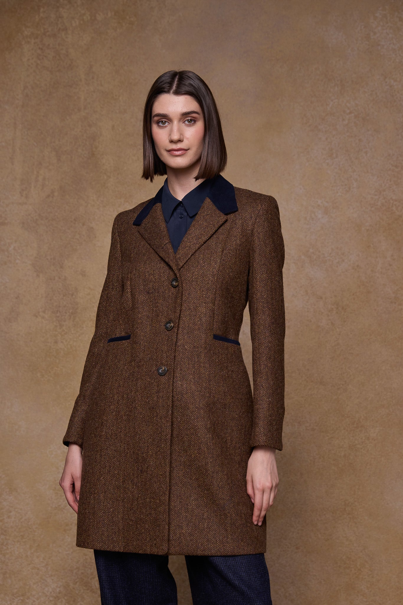 Isabella Tweed Coat - Chestnut Herringbone