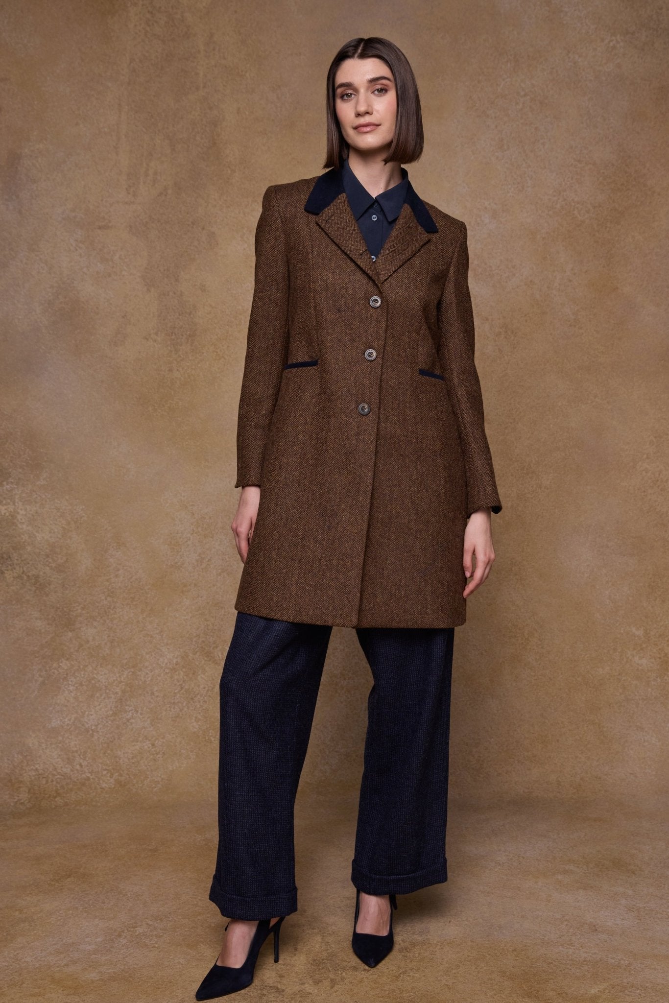 Jack Murphy Clothing - Isabella Tweed Coat - Chestnut Herringbone - Tweed