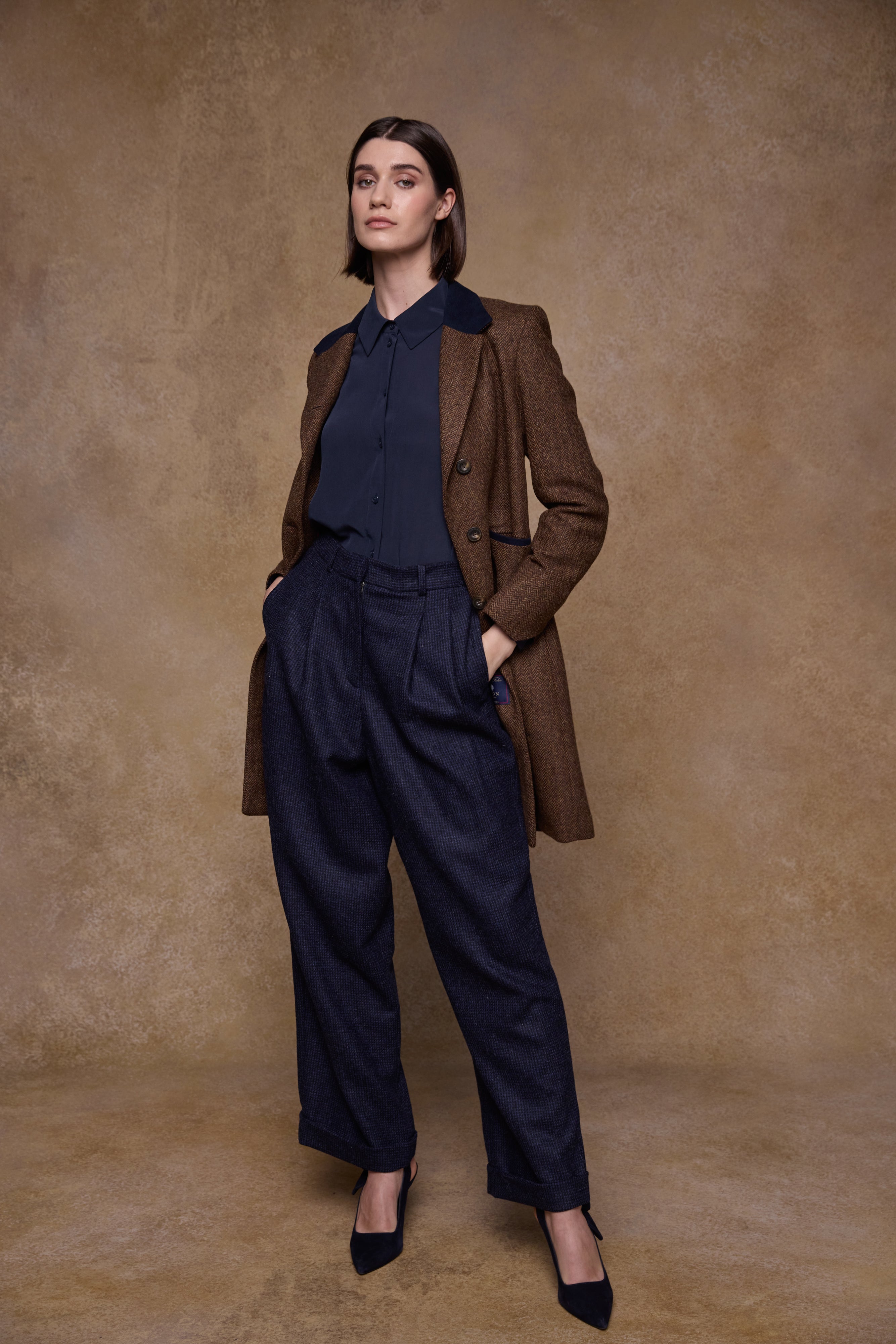 Isabella Tweed Coat - Chestnut Herringbone