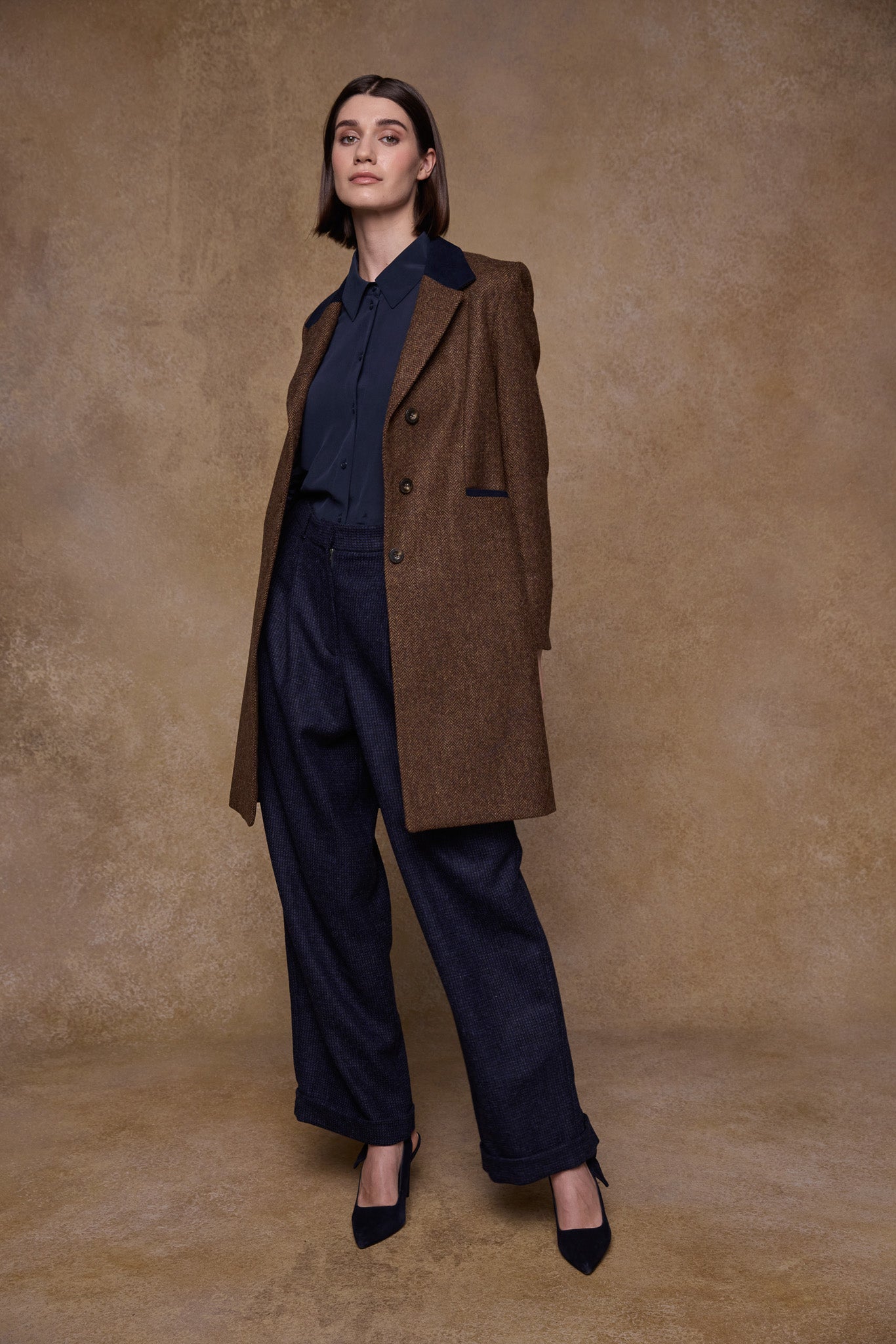 Isabella Tweed Coat - Chestnut Herringbone