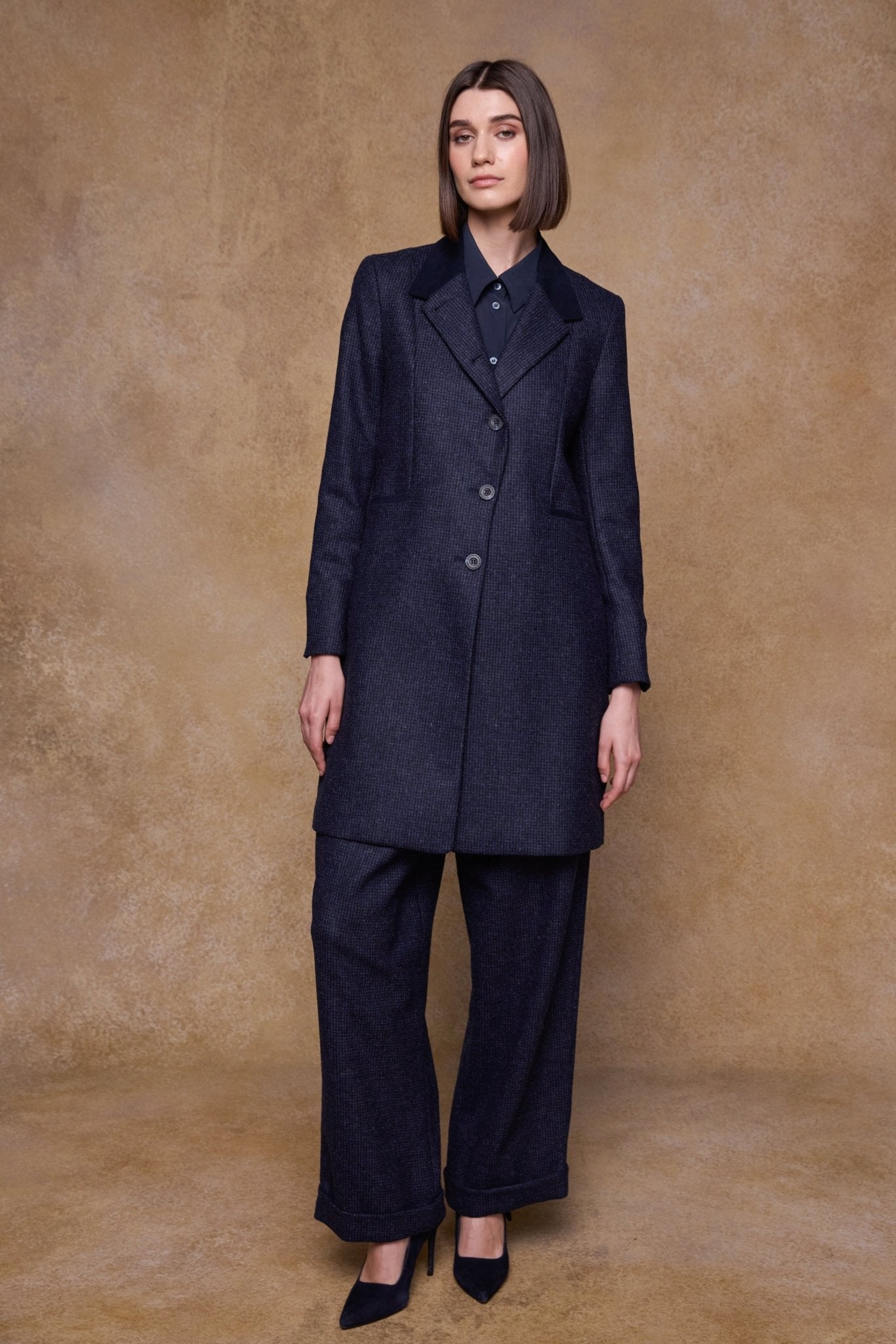 Jack Murphy Clothing - Isabella Tweed Coat - Imperial Blue - Tweed