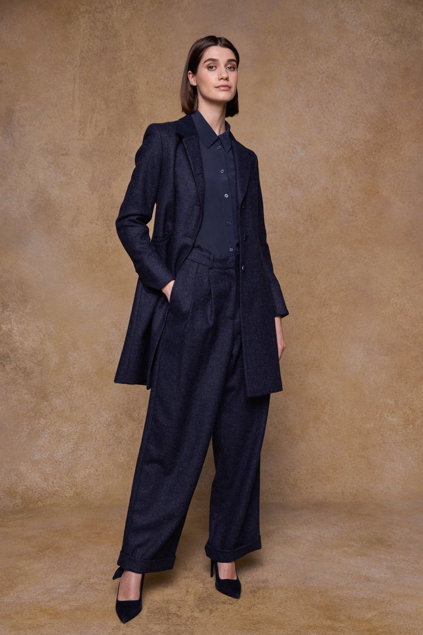 Jack Murphy Clothing - Isabella Tweed Coat - Imperial Blue - Tweed