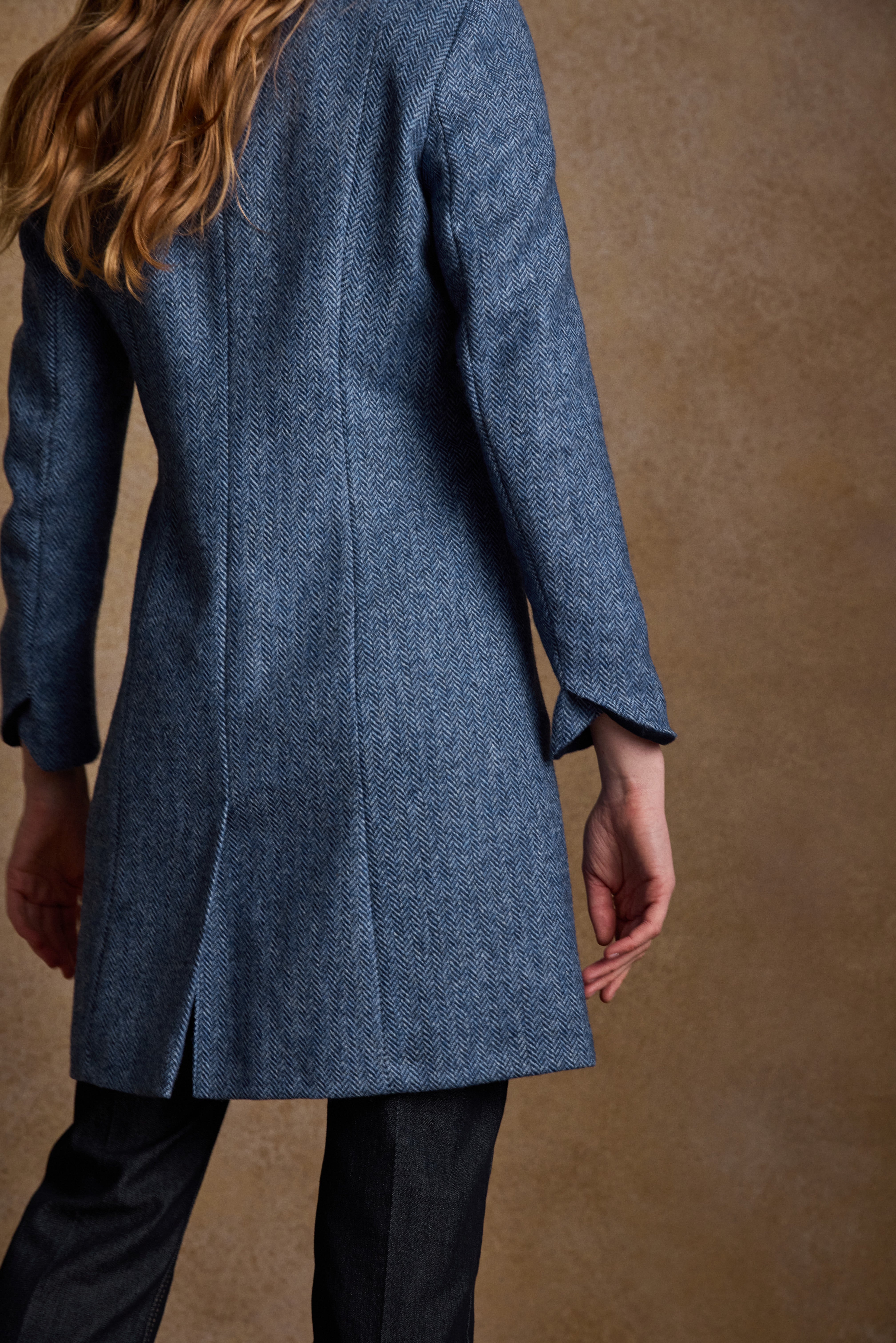 Manteau Isabella Tweed - Chevrons Bleu Clair