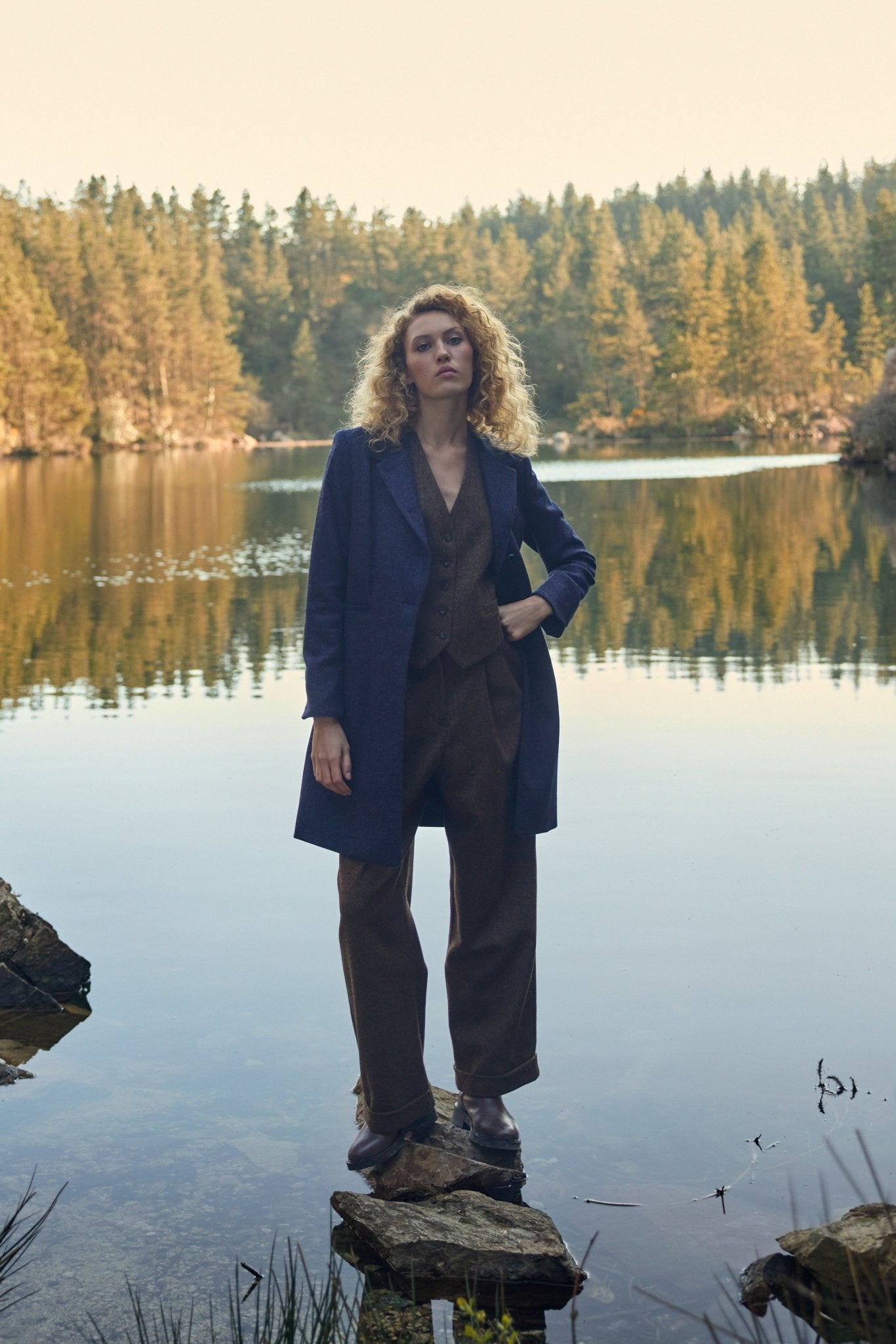Isabella Tweed Coat - Grey Windowpane