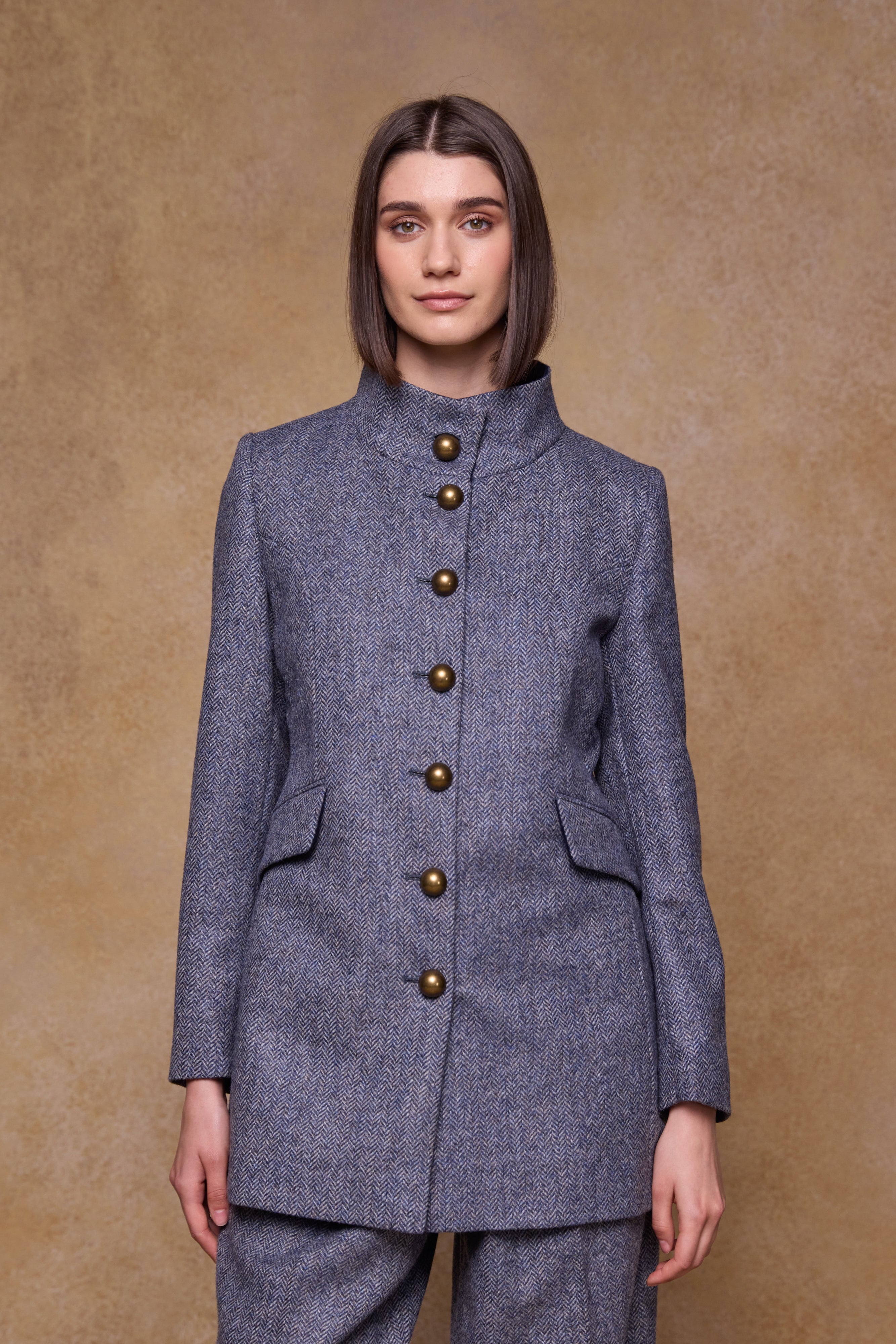 Lynn Tweed Coat - Denim Herringbone
