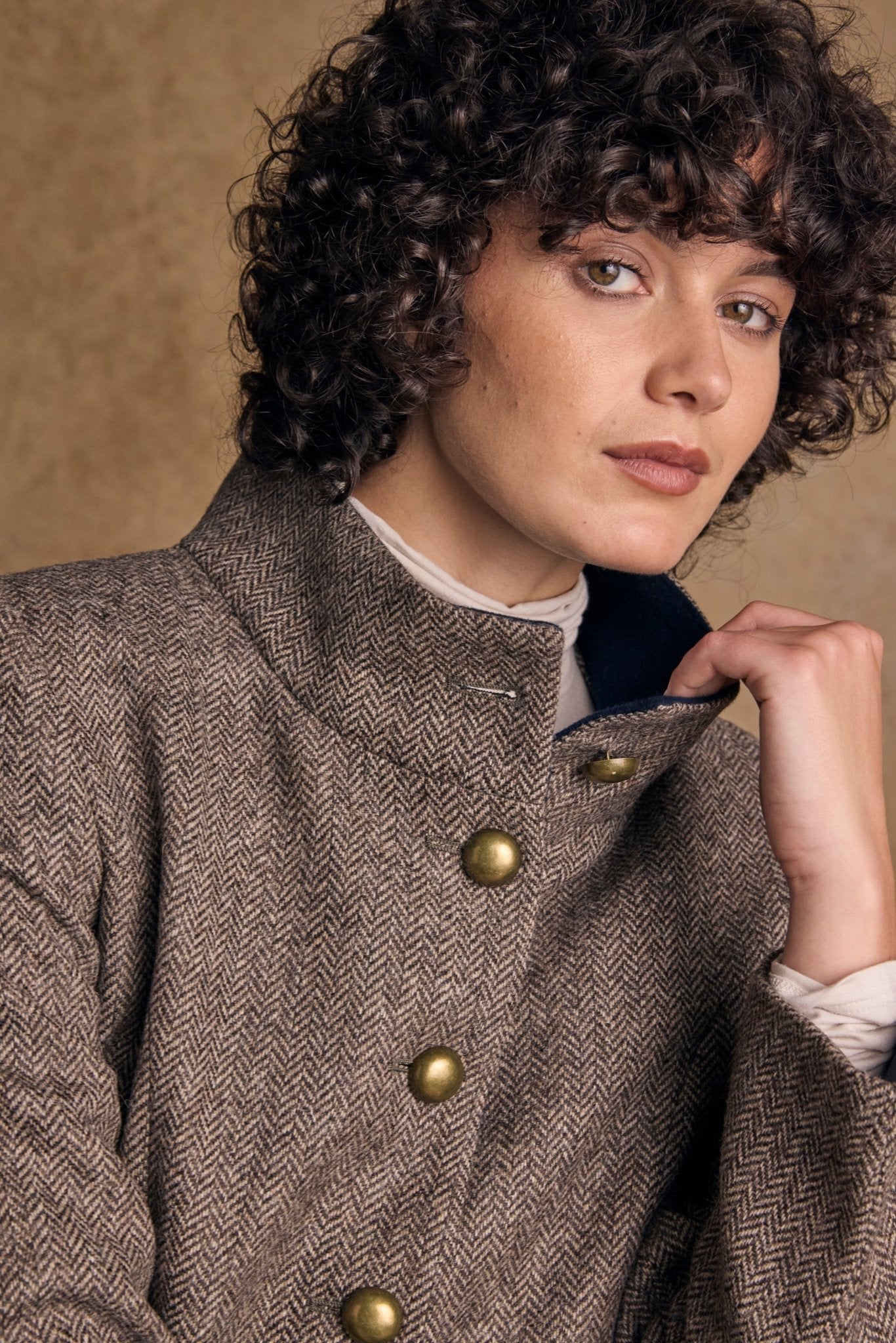 Jack Murphy Clothing - Lynn Tweed Coat - Light Tan Herringbone - Tweed