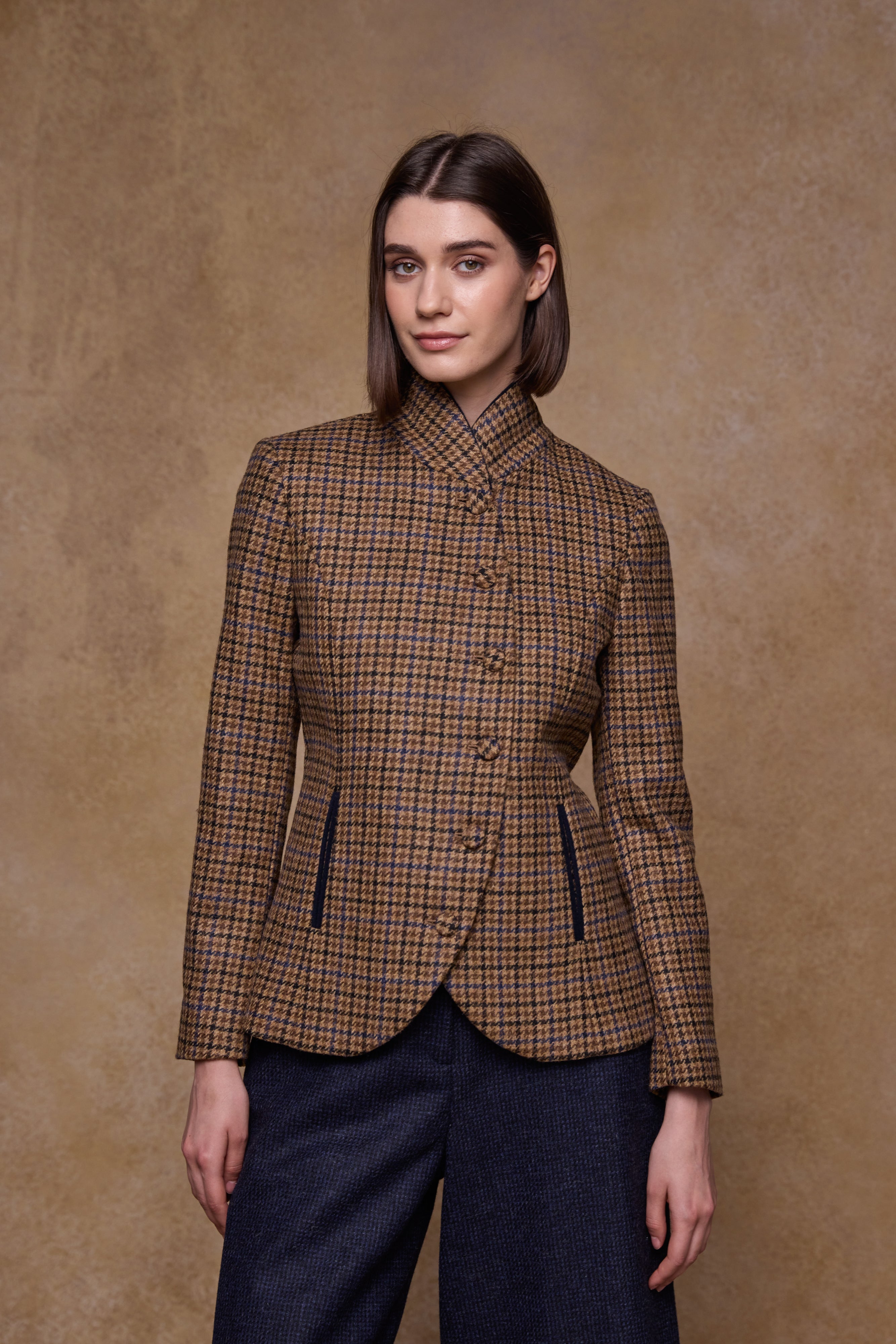 Nicole Tweed Jacke - Grünes Fischgrätenmuster
