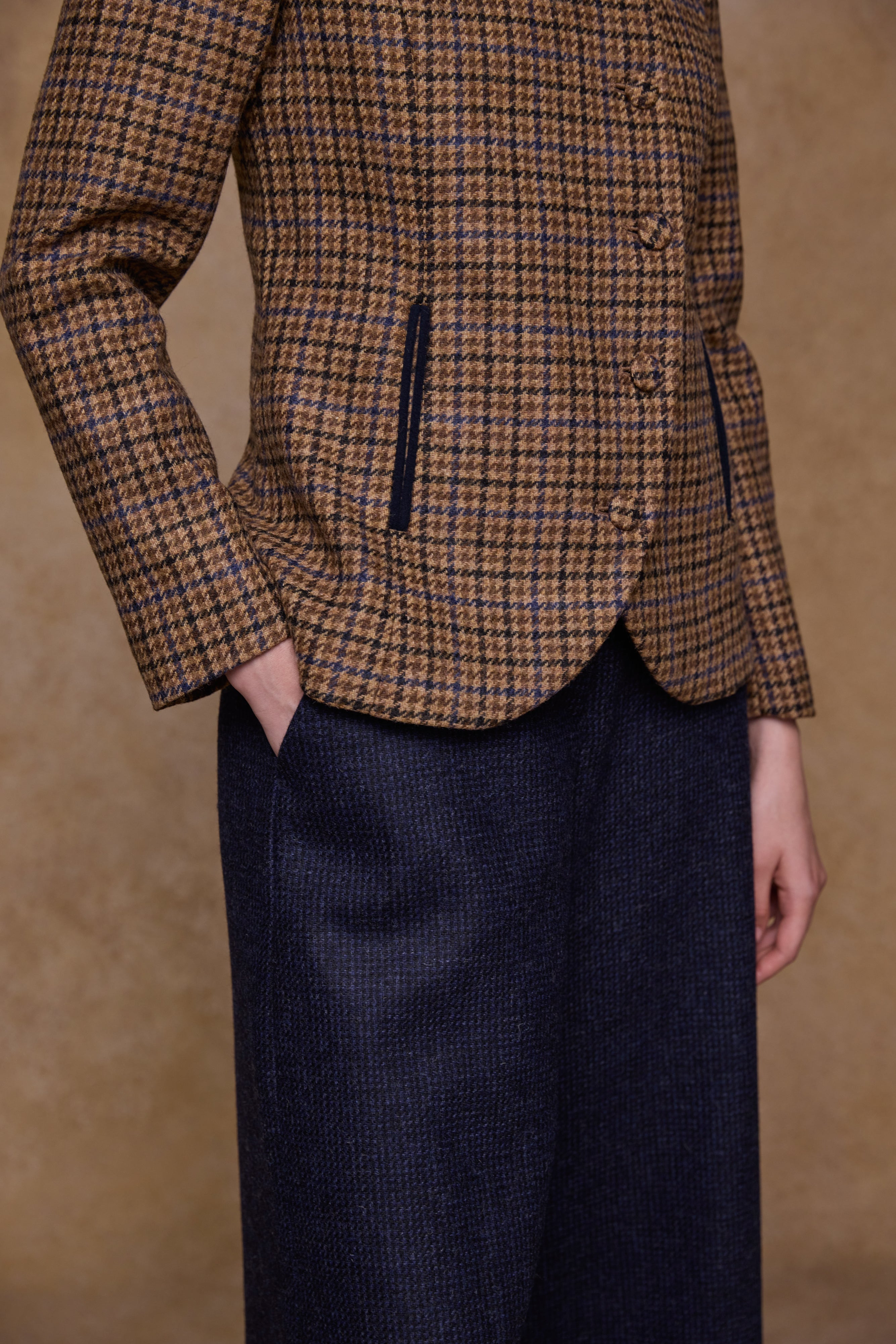 Nicole Tweed Jacke - Grünes Fischgrätenmuster