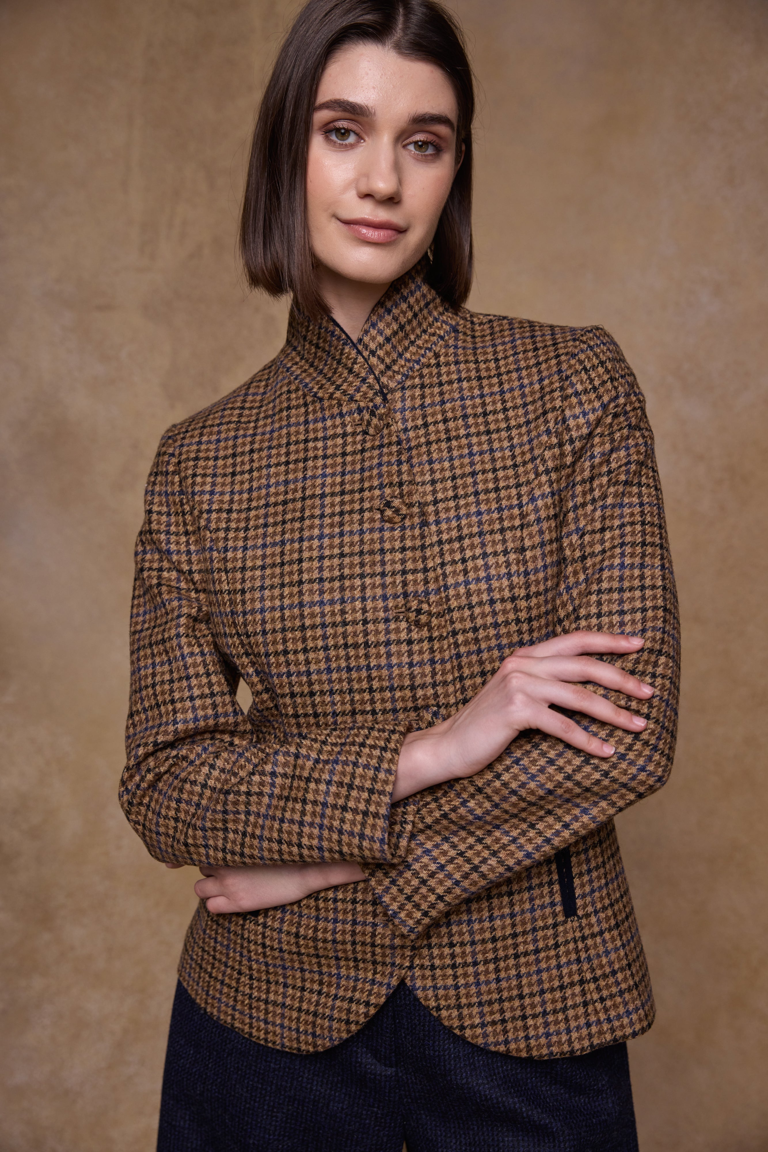 Nicole Tweed Jacke - Grünes Fischgrätenmuster