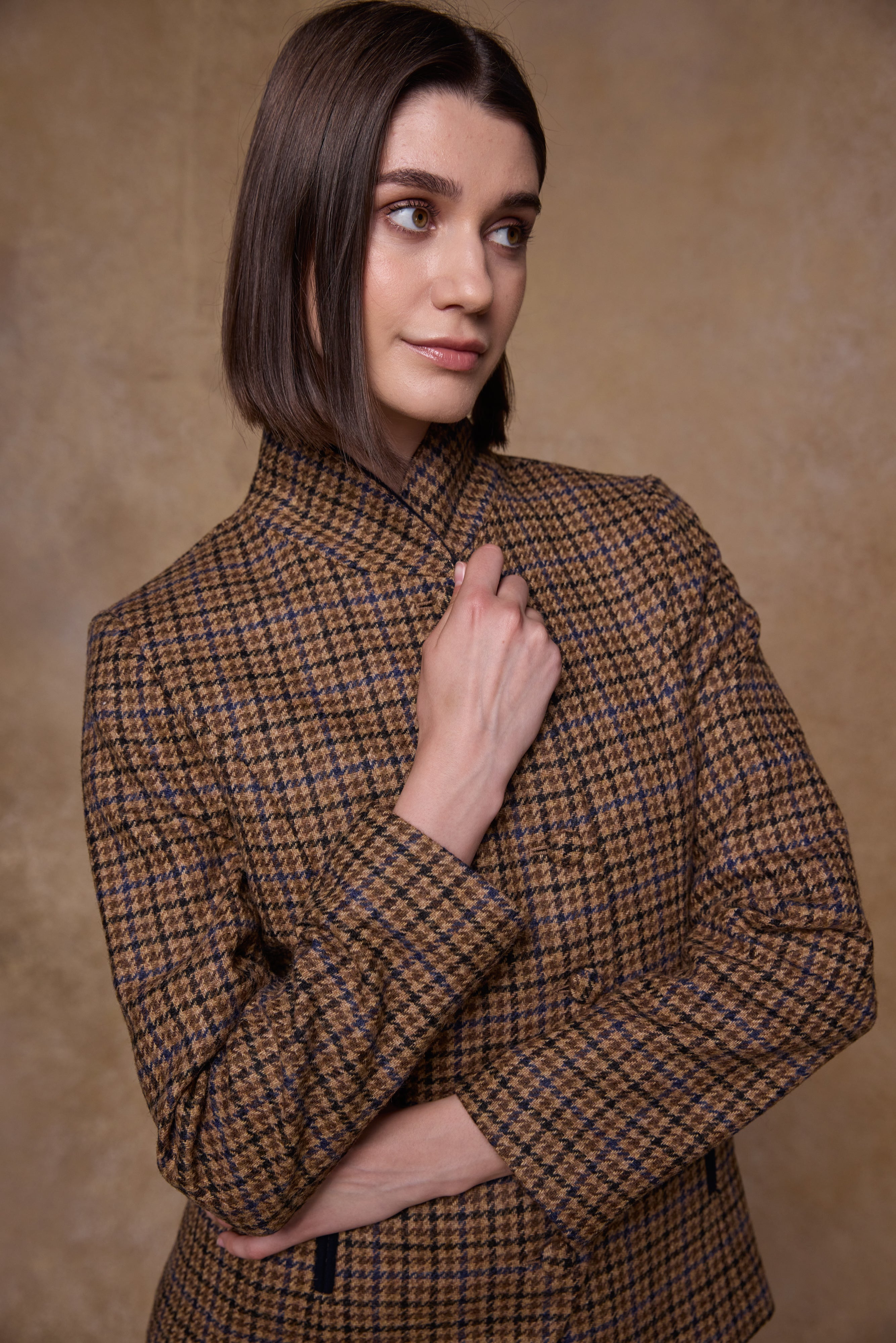 Nicole Tweed Jacke - Grünes Fischgrätenmuster
