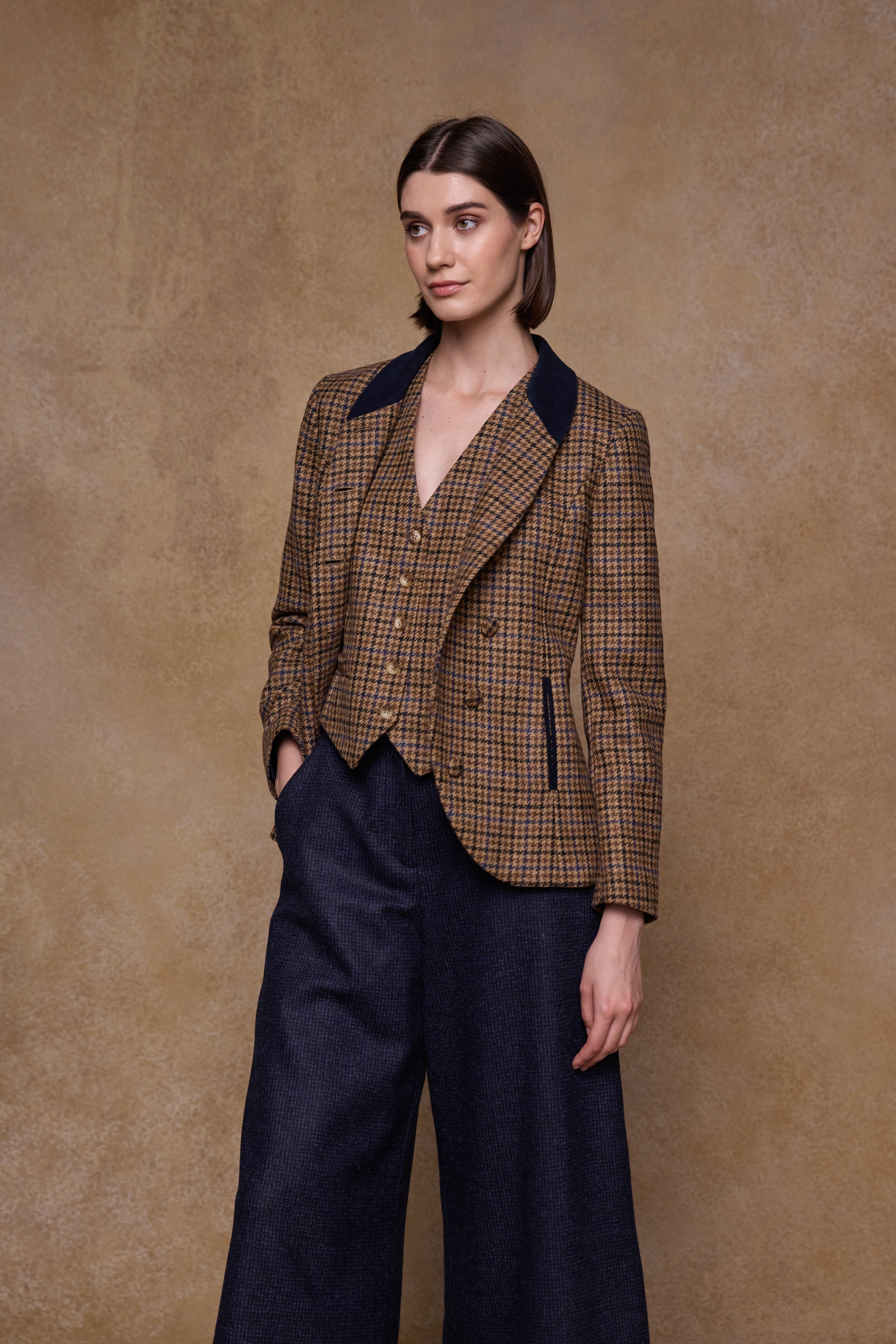Nicole Tweed Jacke - Grünes Fischgrätenmuster