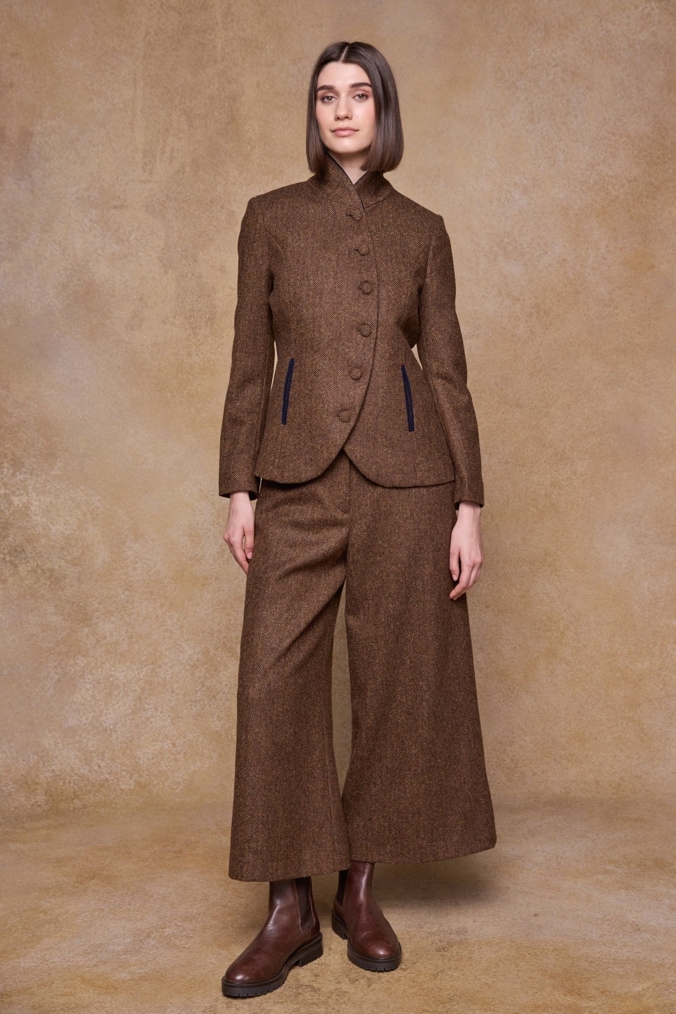 Jack Murphy Clothing - Enya Tweed Culottes - Chestnut Herringbone - Tweed