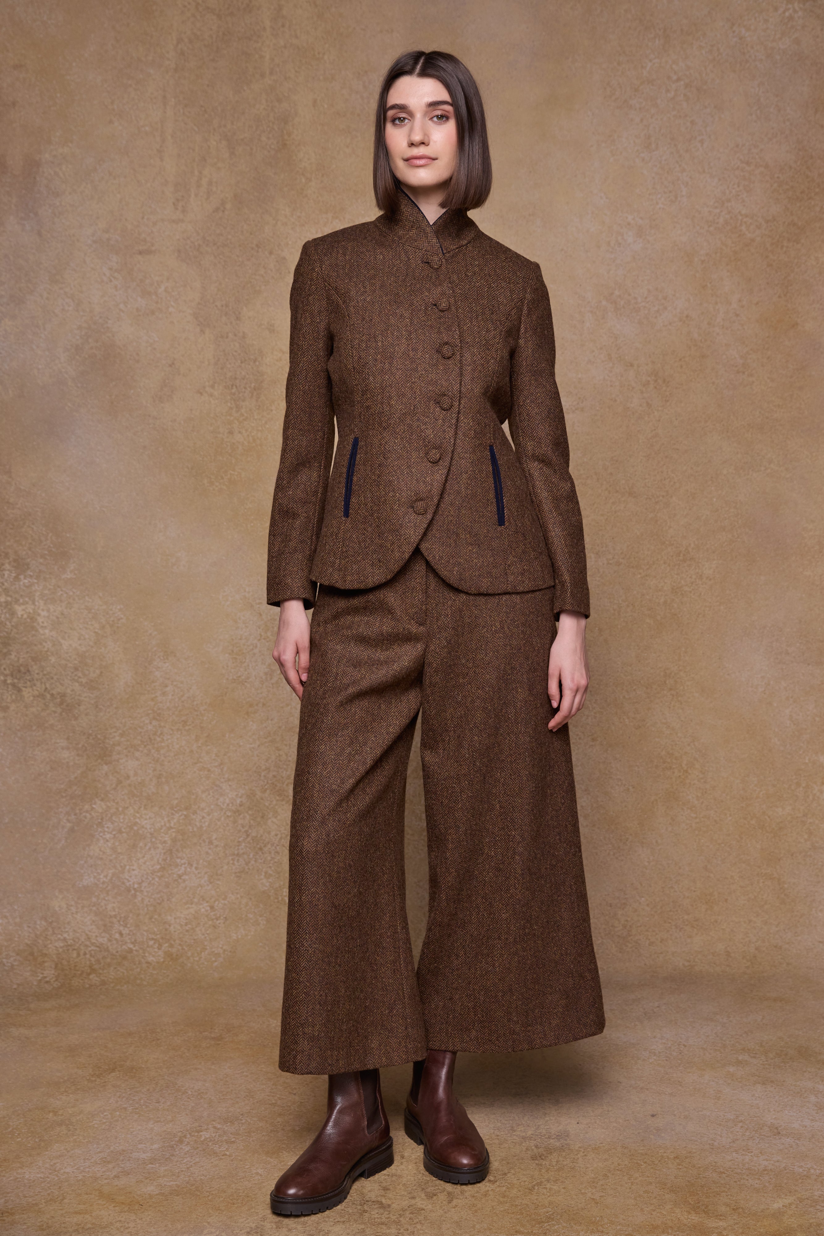 Nicole Tweed Jacke - Grünes Fischgrätenmuster