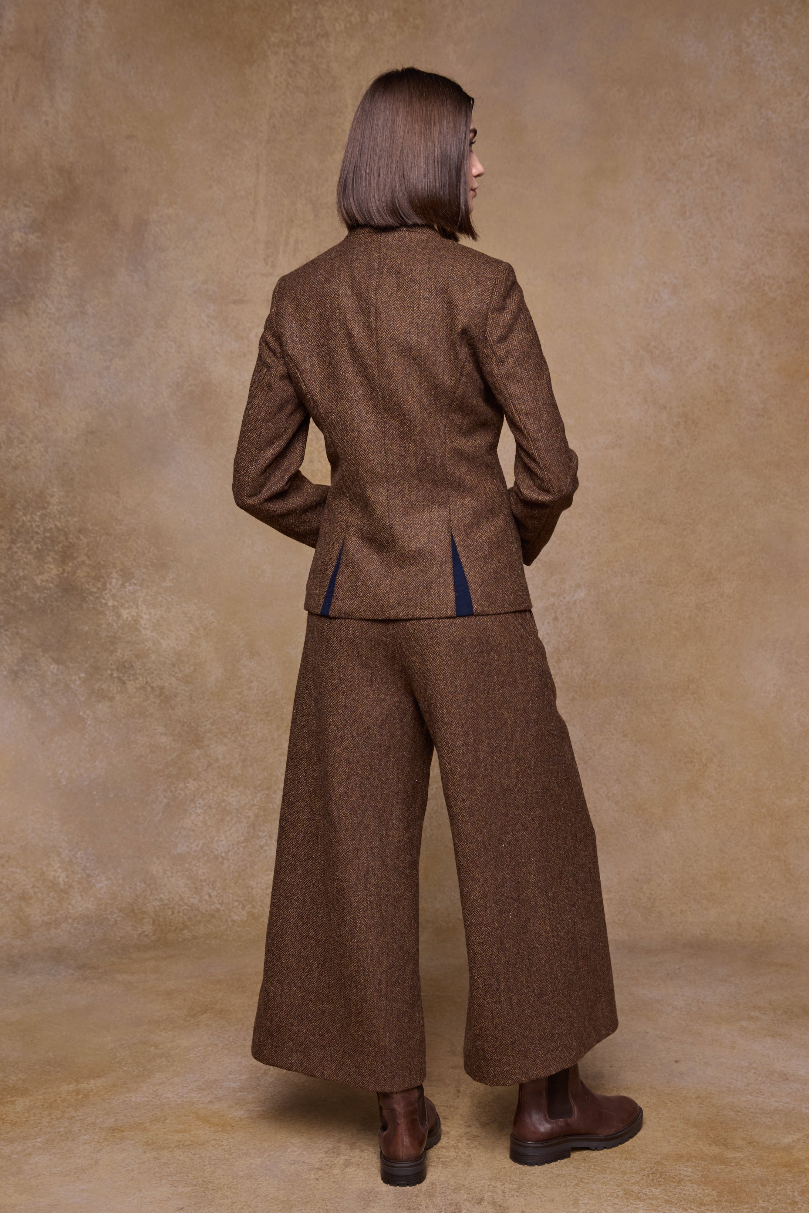 Nicole Tweed Jacke - Grünes Fischgrätenmuster