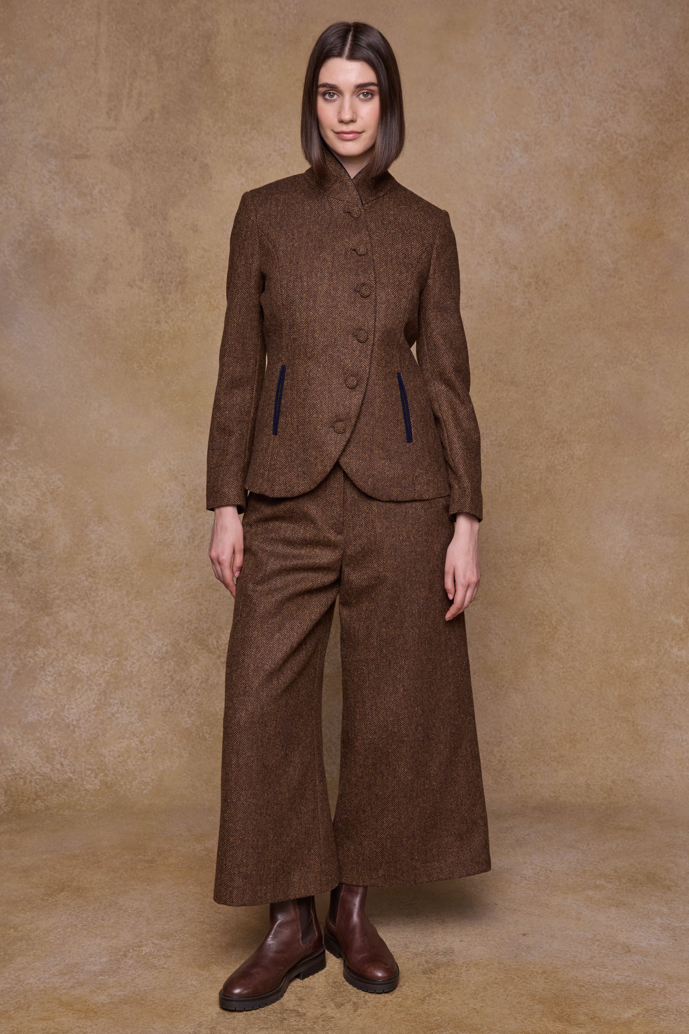 Nicole Tweed Jacke - Grünes Fischgrätenmuster