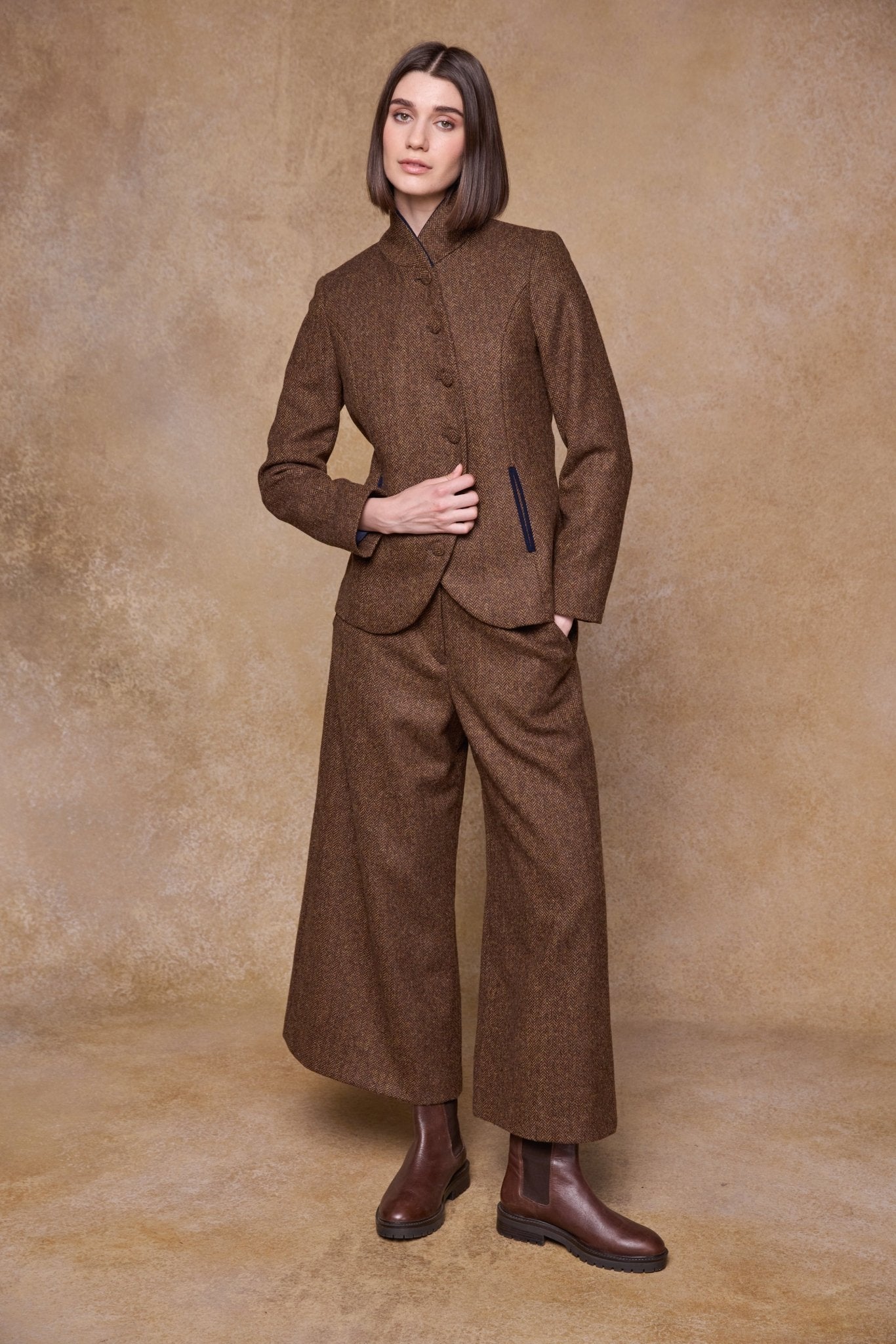 Jack Murphy Clothing - Enya Tweed Culottes - Chestnut Herringbone - Tweed