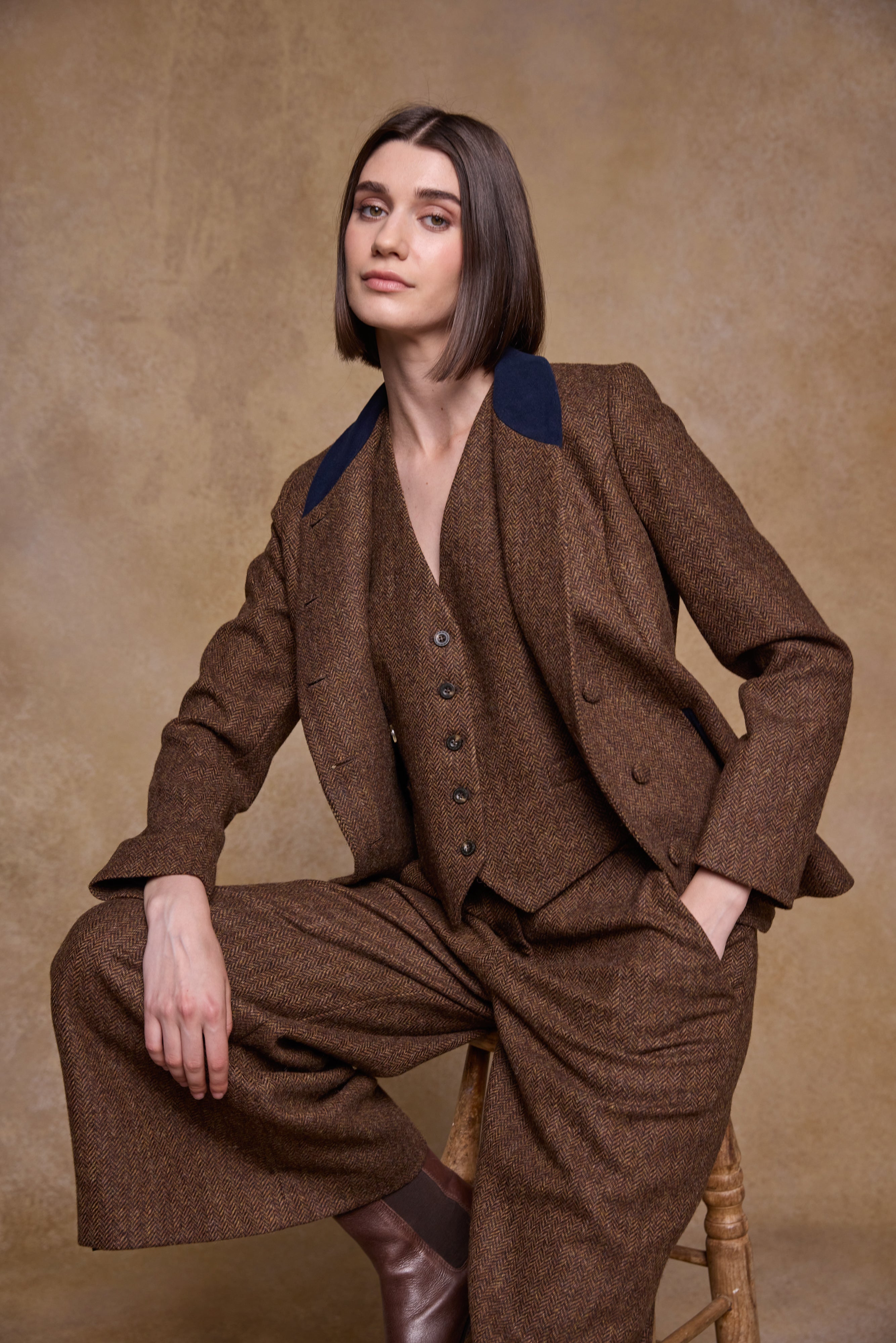 Nicole Tweed Jacke - Grünes Fischgrätenmuster