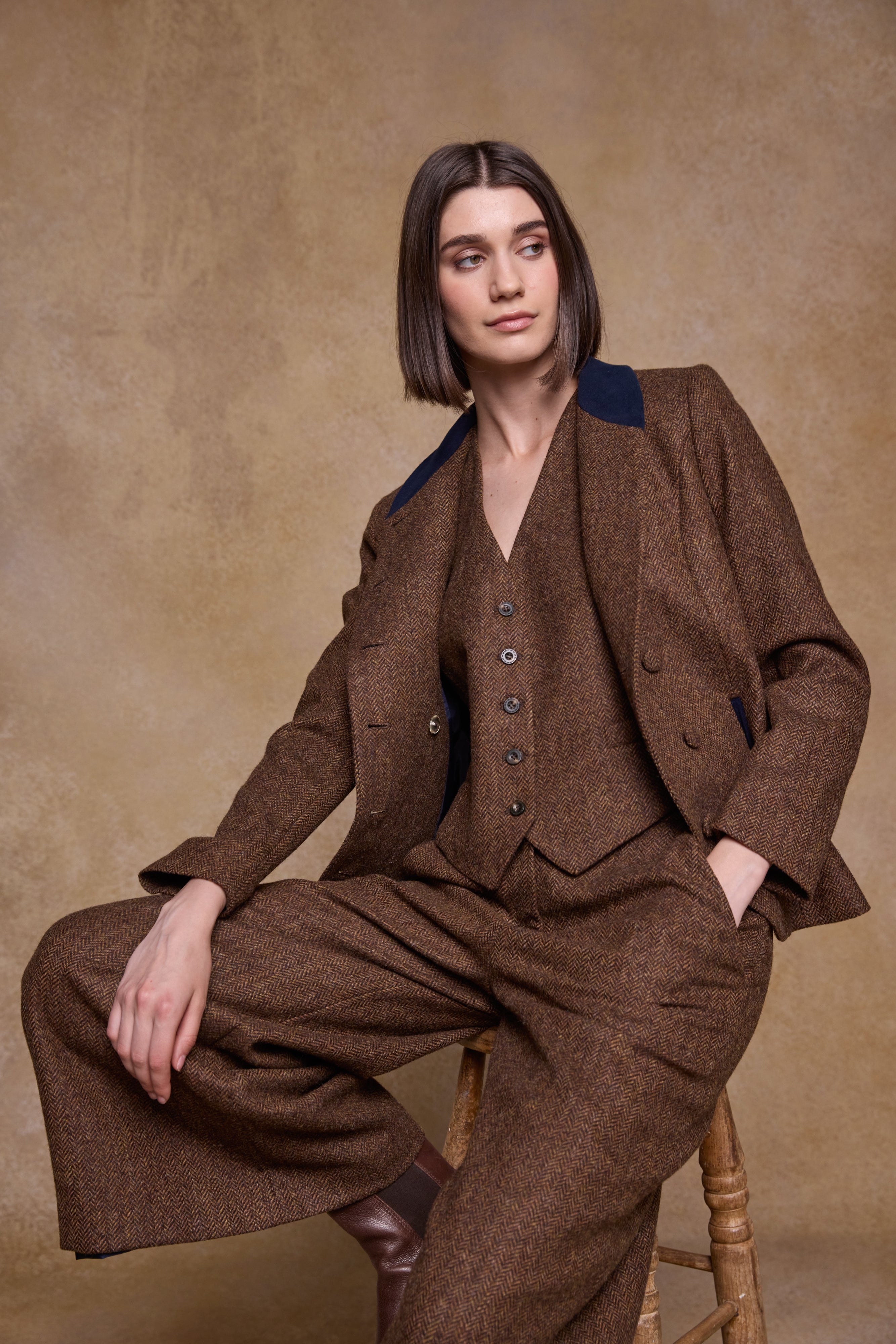 Nicole Tweed Jacke - Grünes Fischgrätenmuster