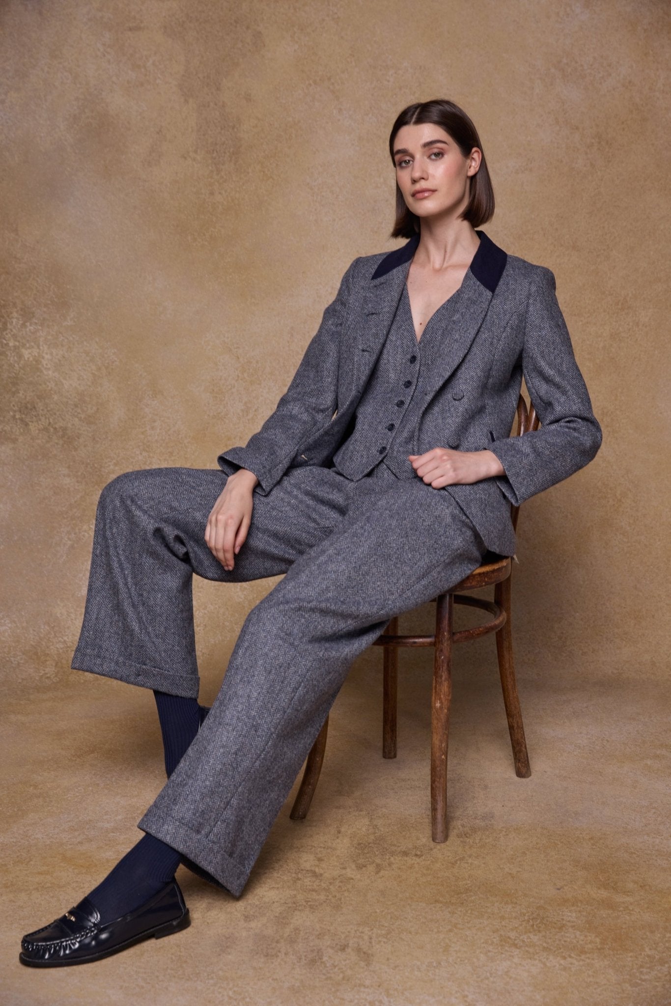 Jack Murphy Clothing - Faye Tweed Trousers - Denim Herringbone - Tweed