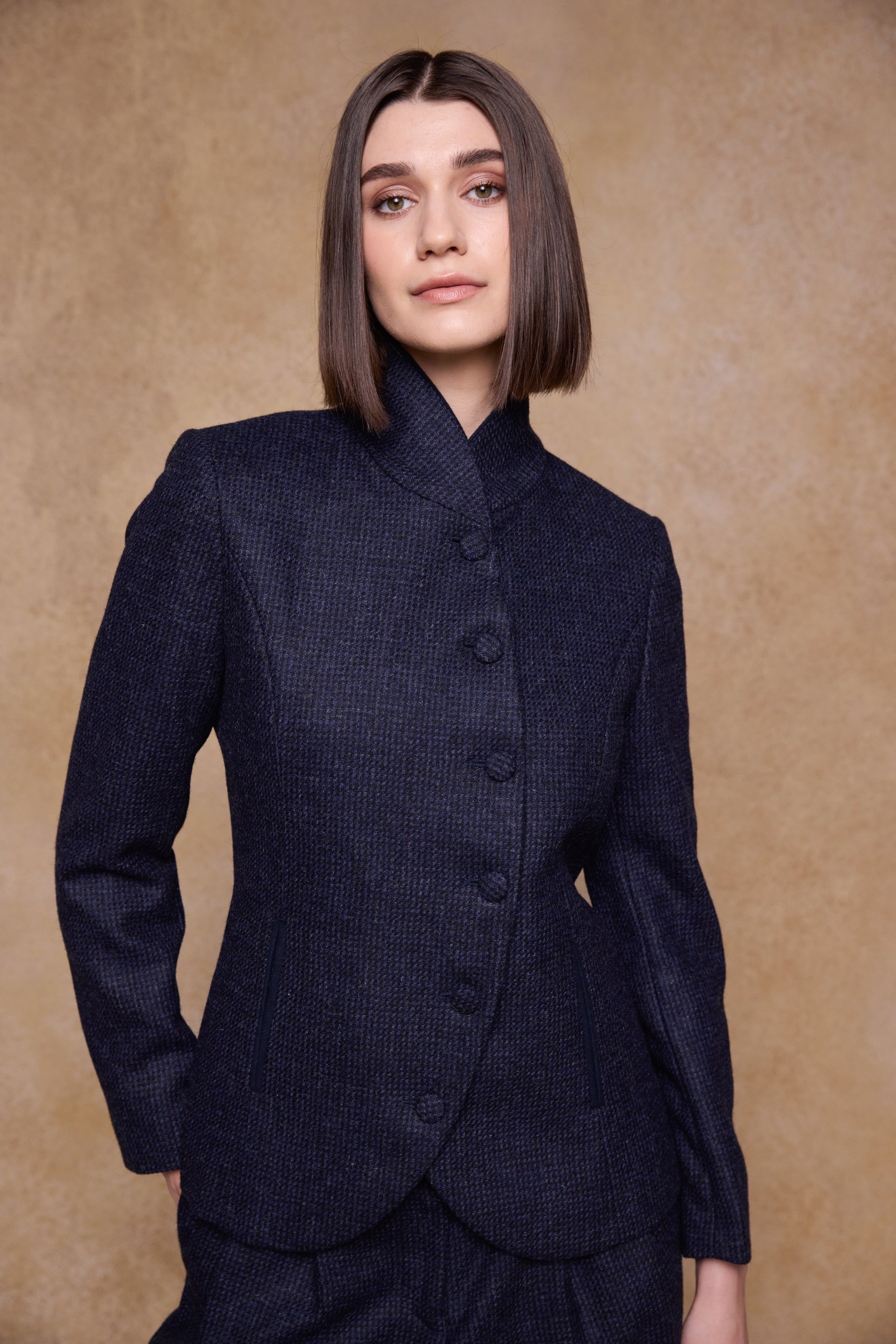 Nicole Tweed Jacke - Grünes Fischgrätenmuster