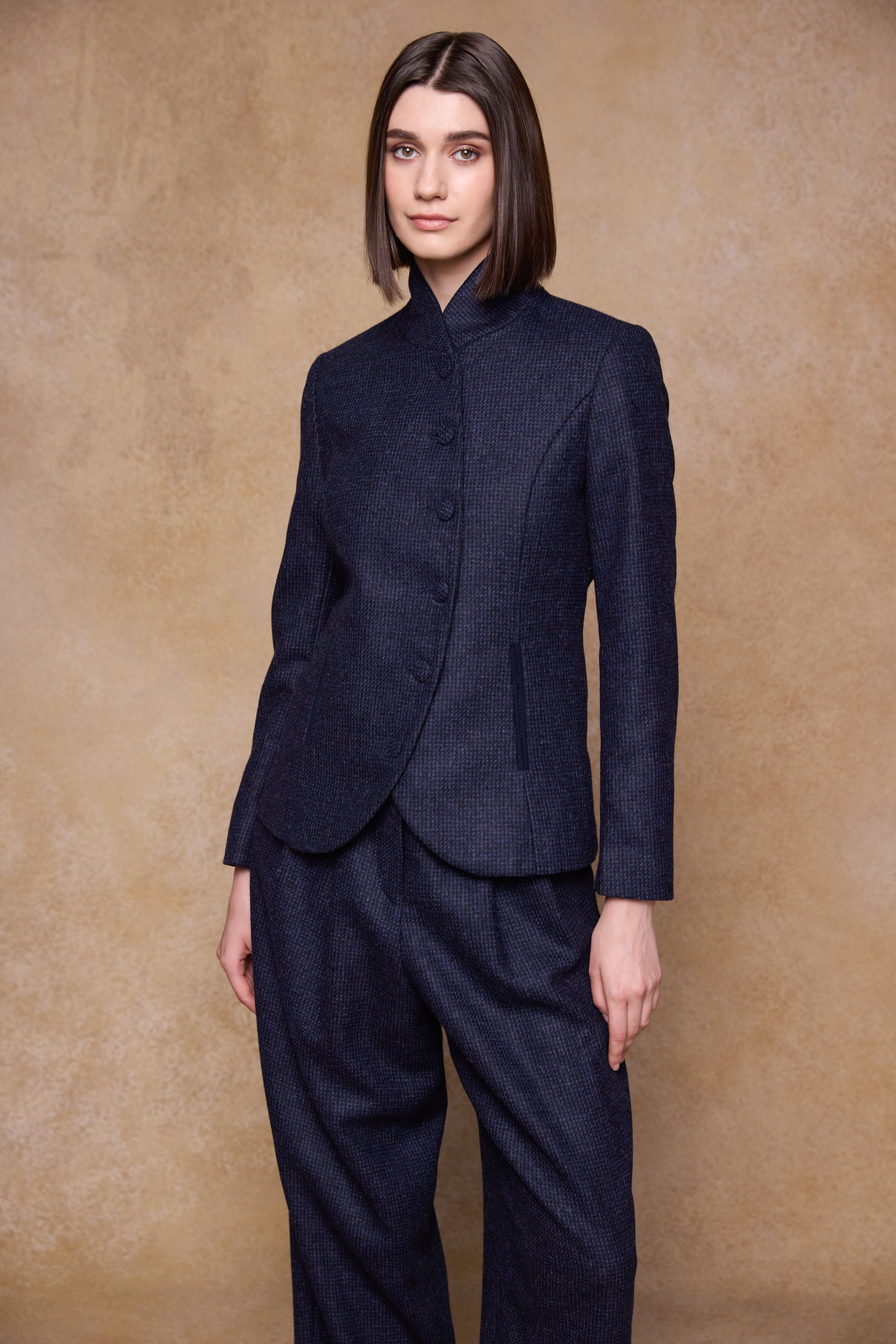Nicole Tweed Jacke - Grünes Fischgrätenmuster