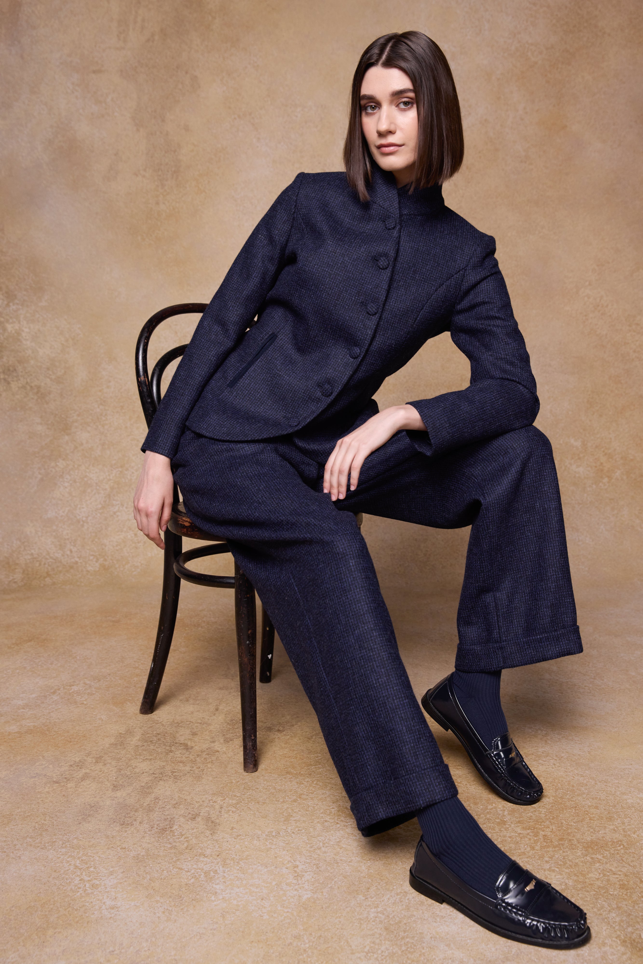 Nicole Tweed Jacke - Grünes Fischgrätenmuster