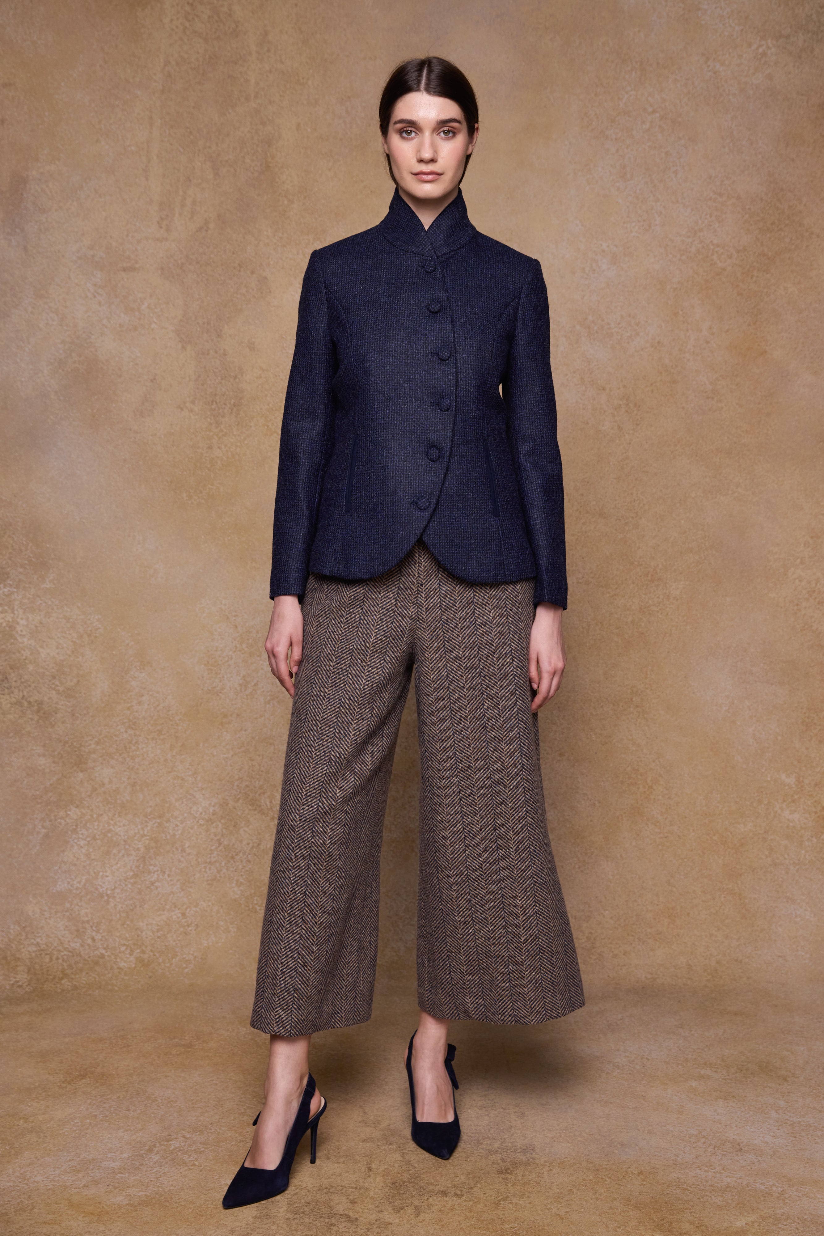 Nicole Tweed Jacke - Grünes Fischgrätenmuster