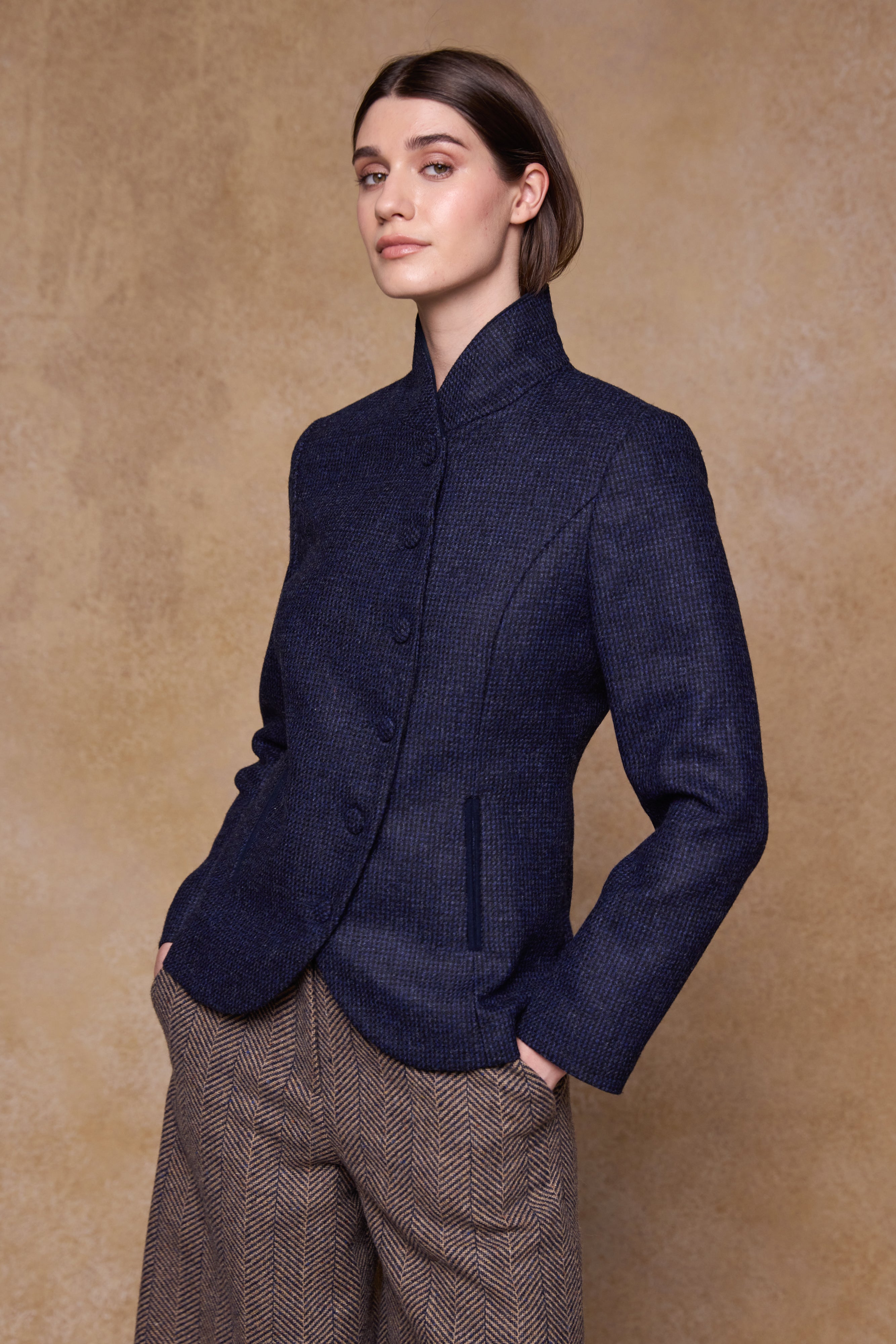 Nicole Tweed Jacke - Grünes Fischgrätenmuster
