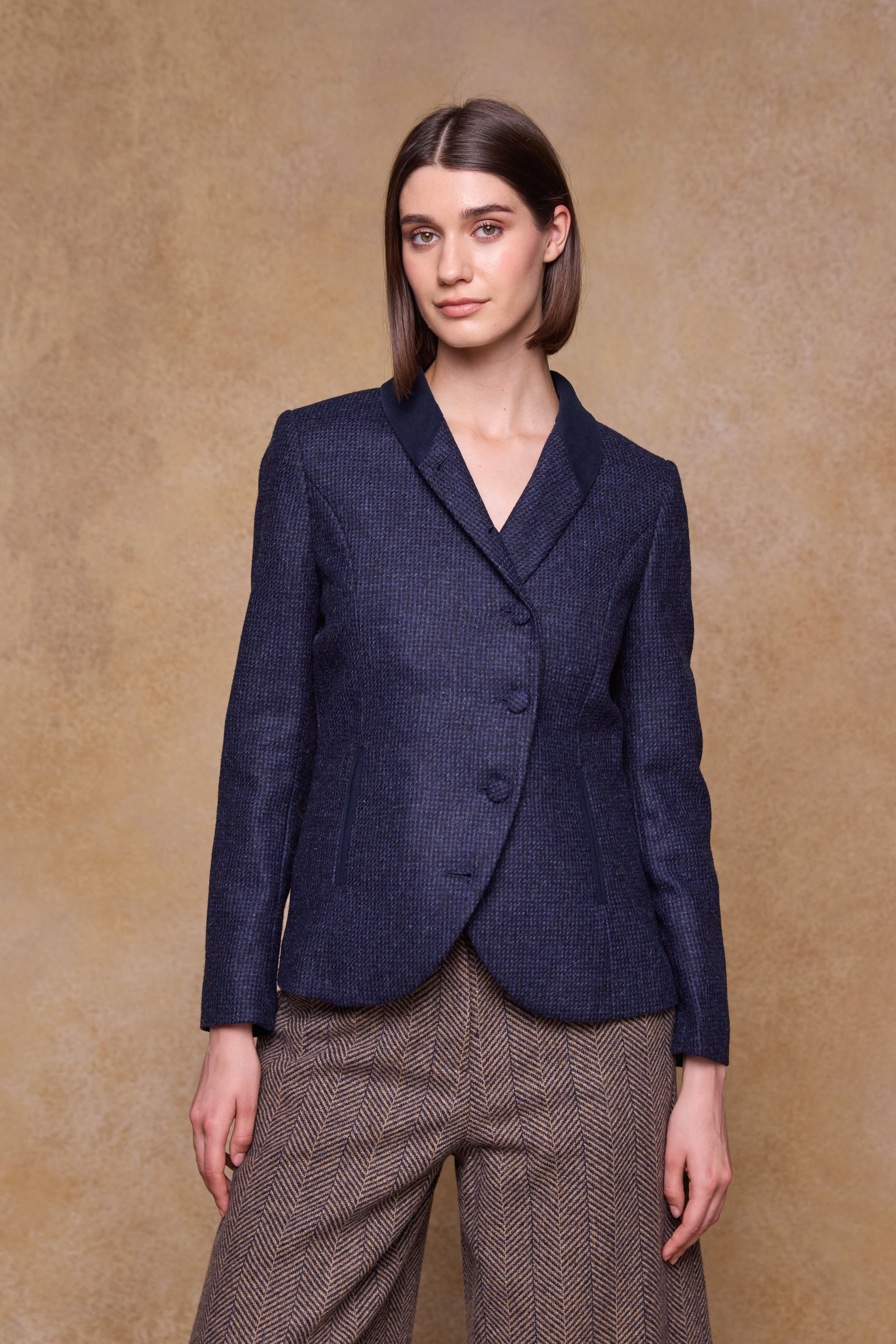 Nicole Tweed Jacke - Grünes Fischgrätenmuster