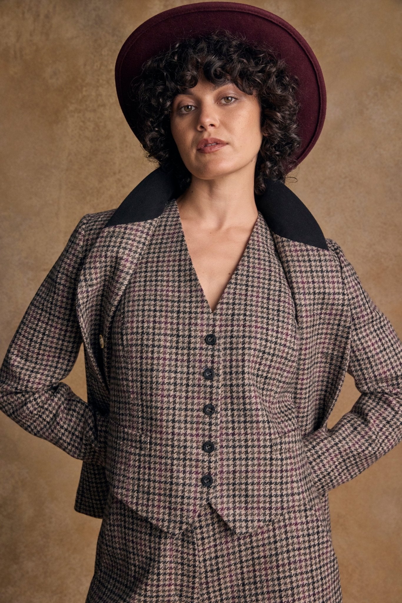 Jack Murphy Ireland - Heidi Tweed Waistcoat - Plum Hacking Check - Tweed
