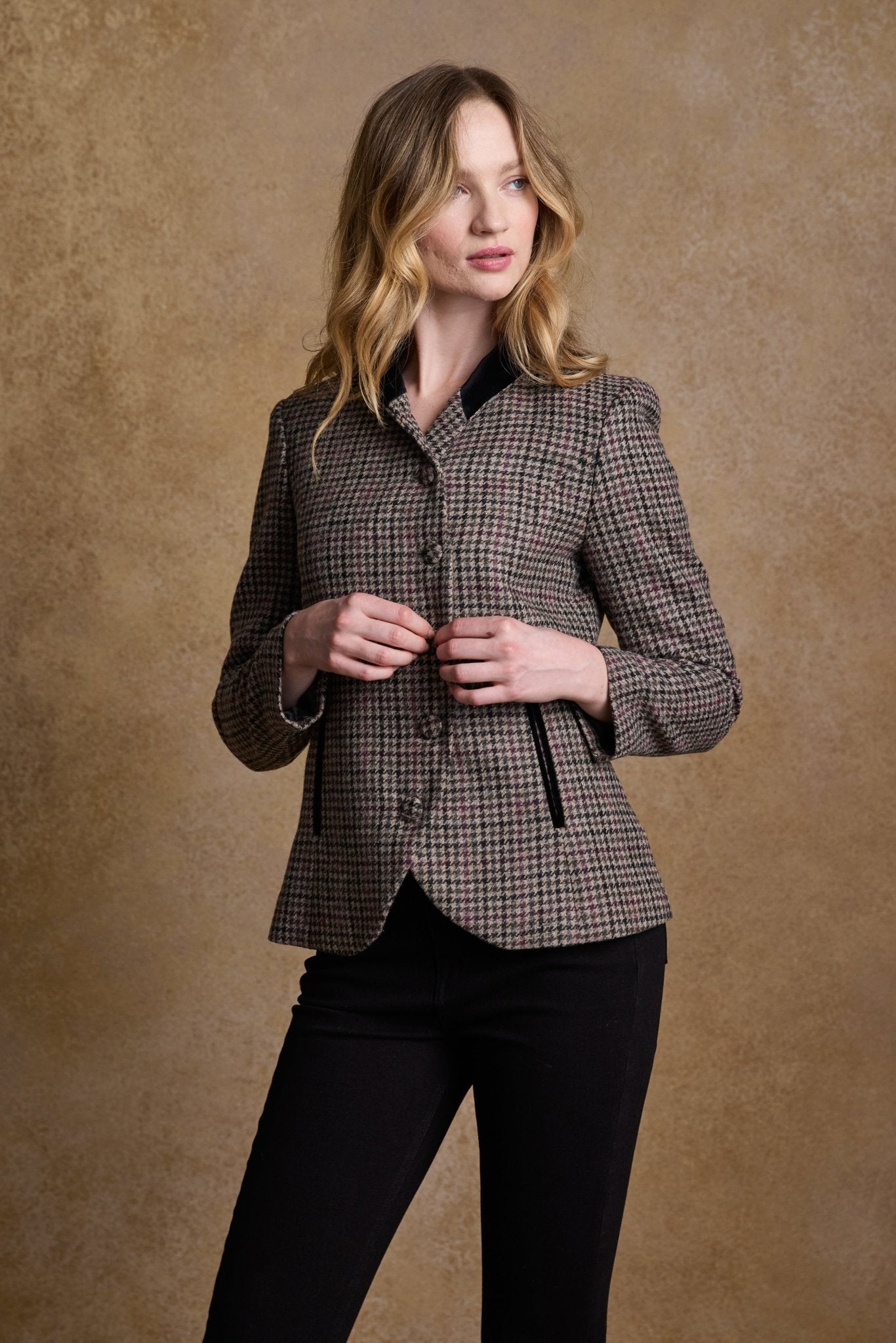 Jack Murphy Ireland - Nicole Tweed Jacket - Plum Hacking Check - Tweed