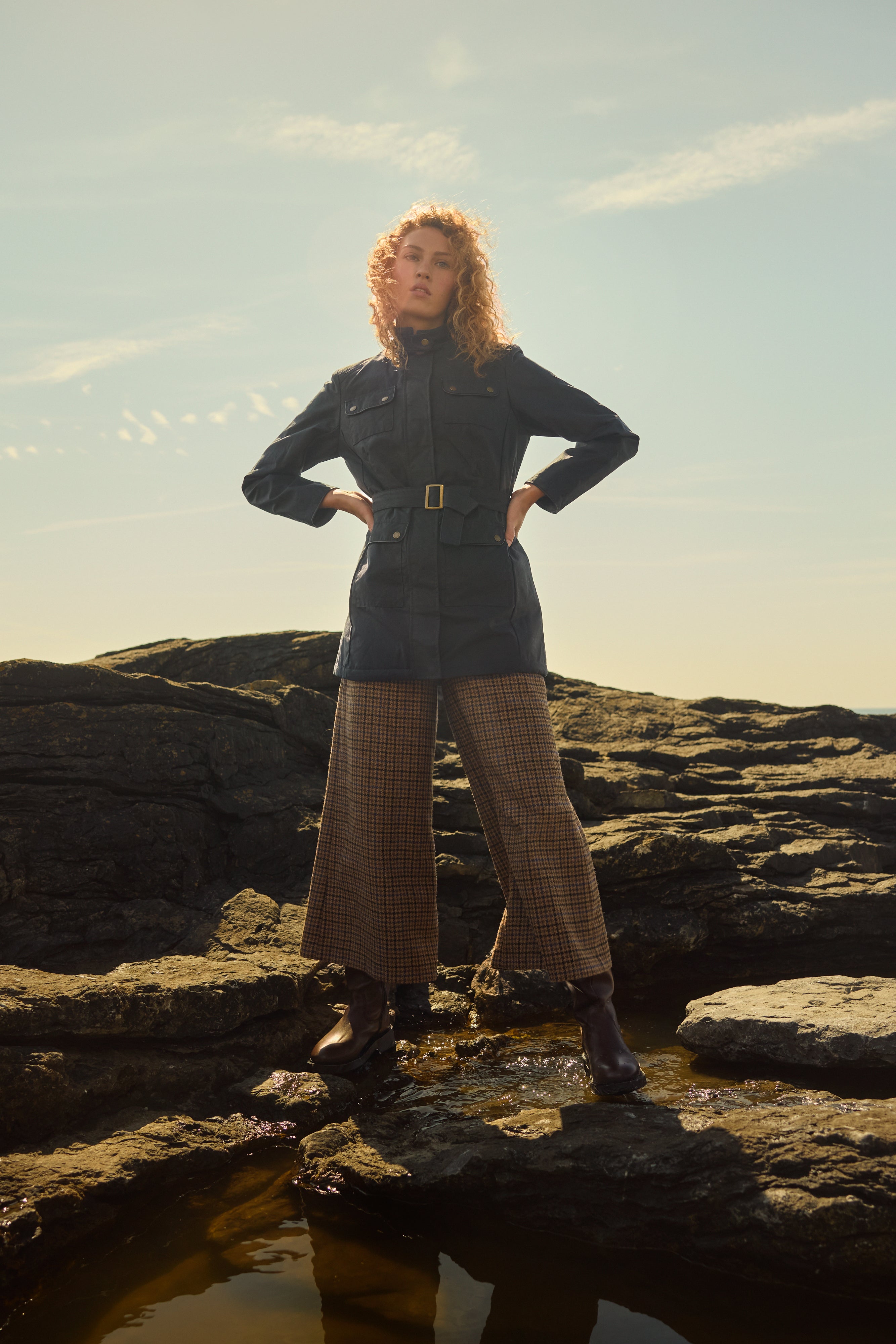 Enya Tweed Culottes - Blue Driftwood Check