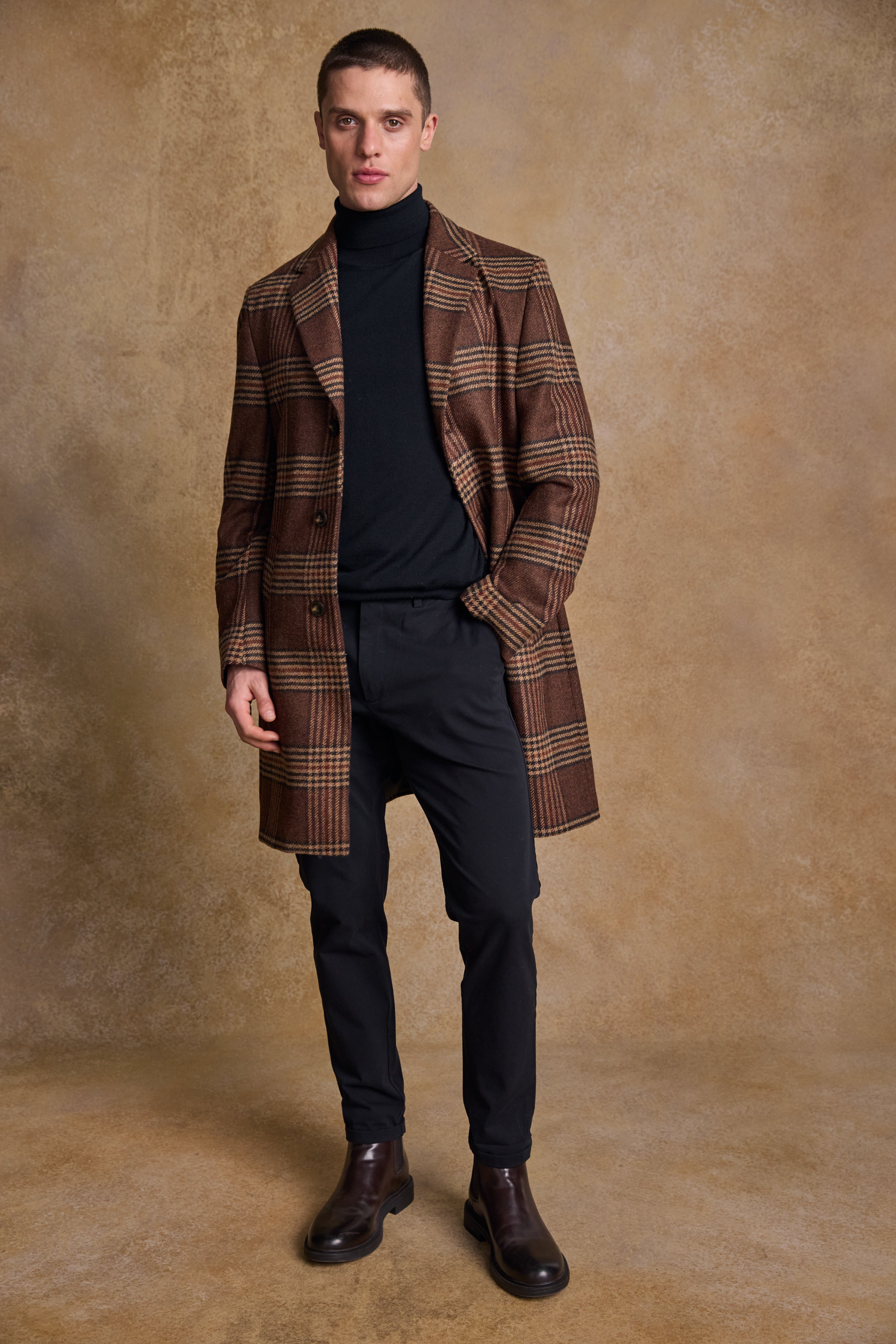 Owen Wool Coat - Tobacco Check
