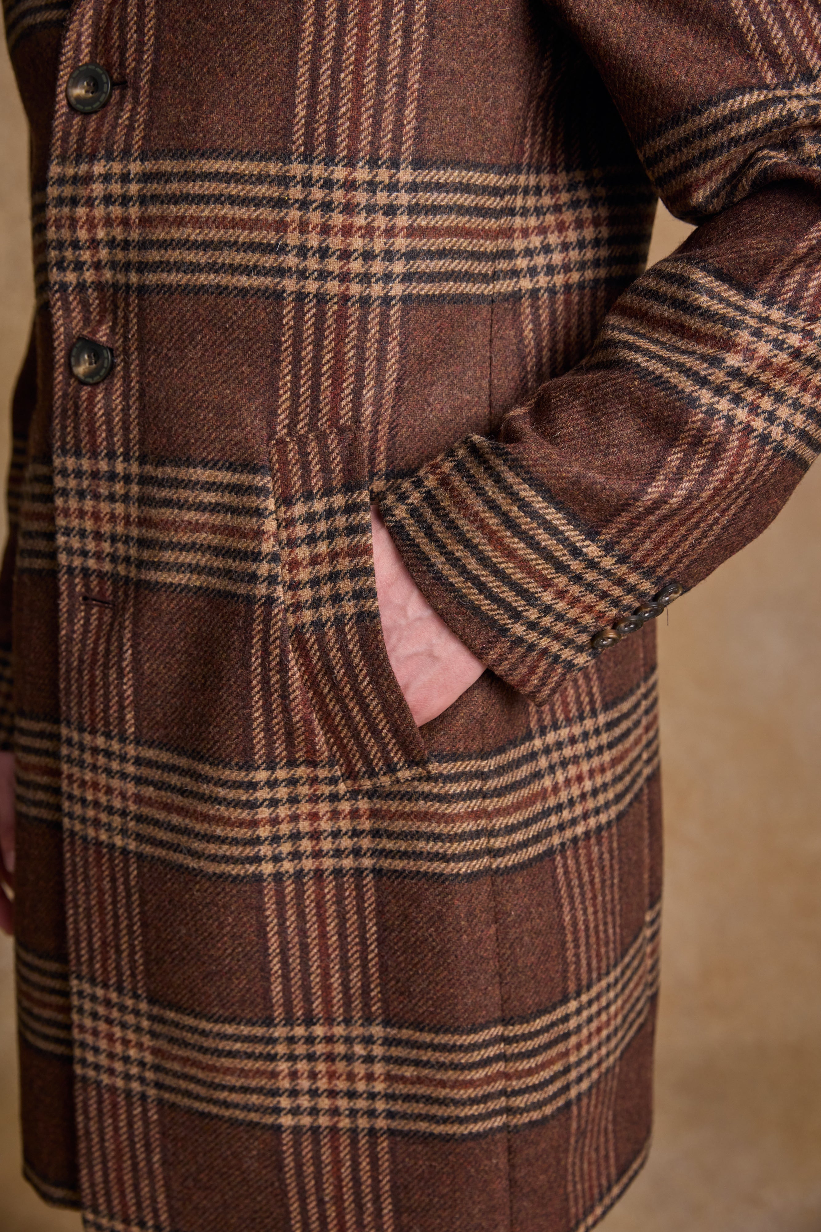 Owen Wool Coat - Tobacco Check