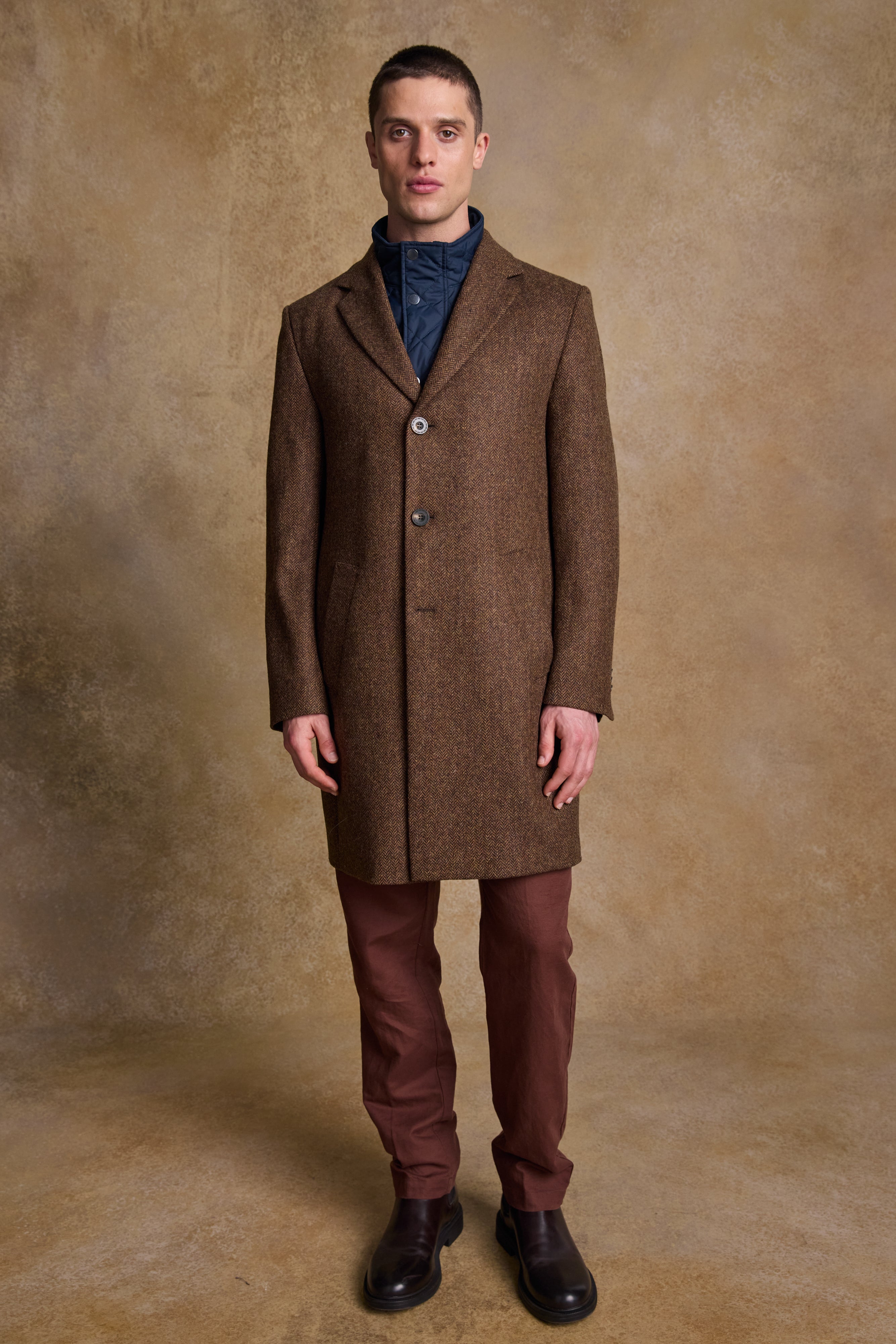 Owen Wool Coat - Chestnut Herringbone