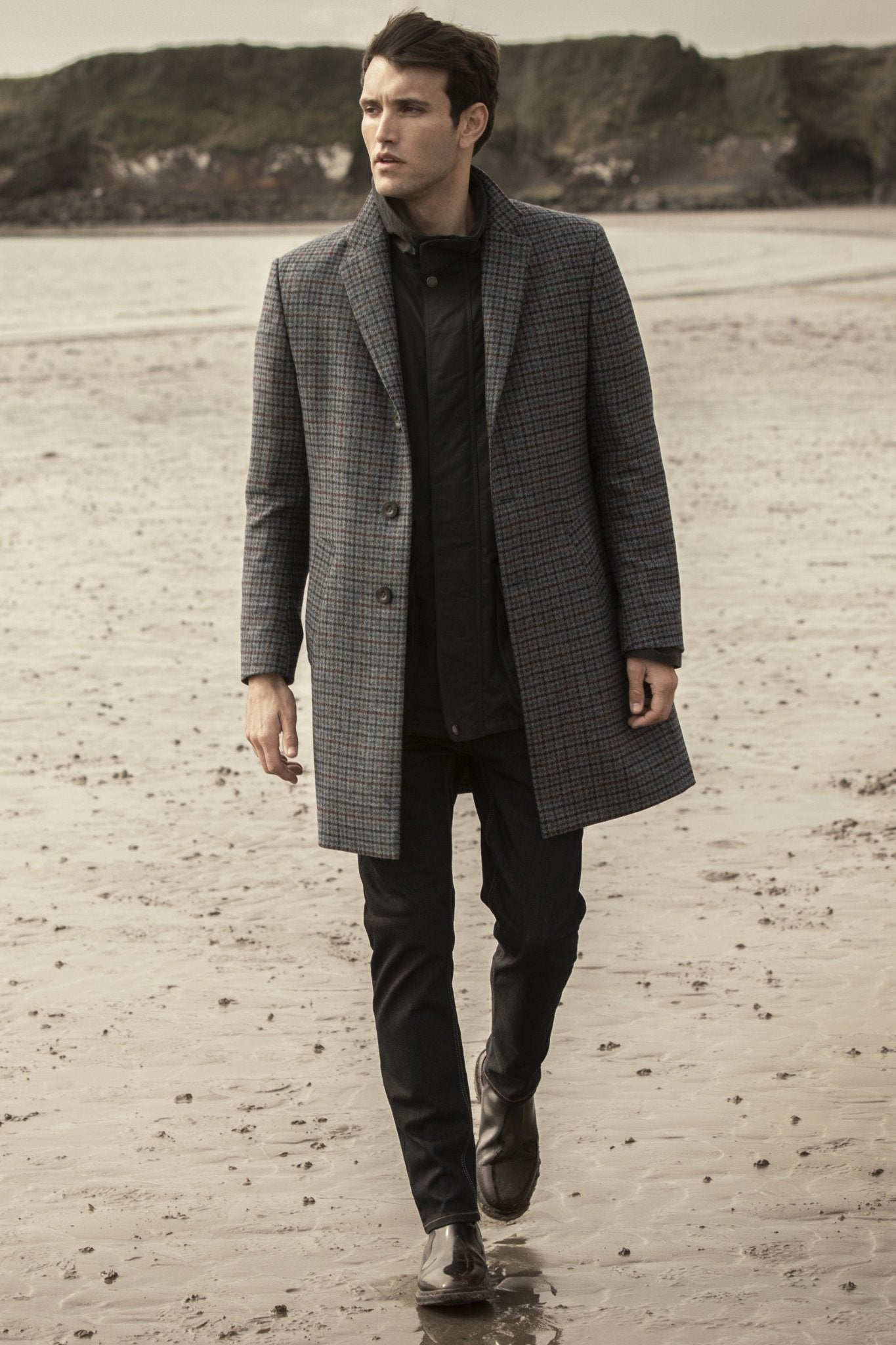 Owen Tweed Coat Navy Hacking Check