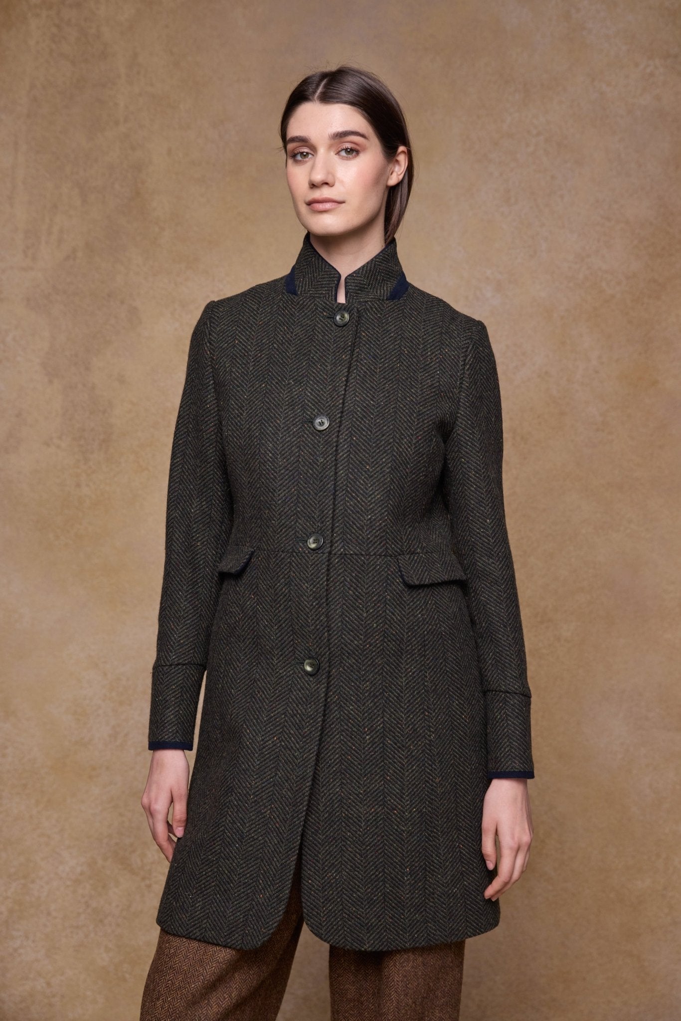 Jack Murphy Clothing - Pamela Tweed Coat - Donegal Pine Herringbone - Tweed